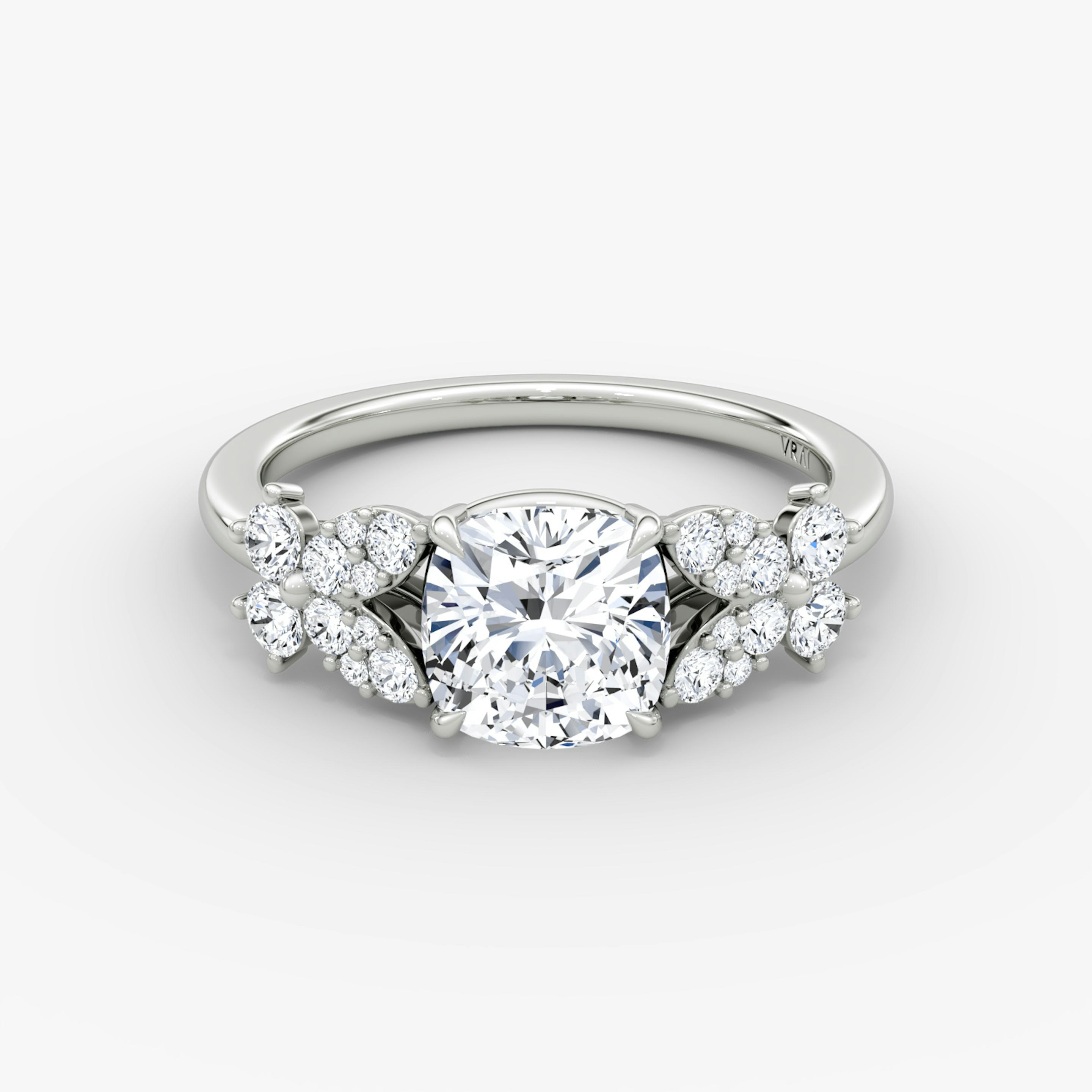 The Signature Floral  | Pavé Cushion | Platinum | Band: Plain | Diamond orientation: vertical | Carat weight: See full inventory