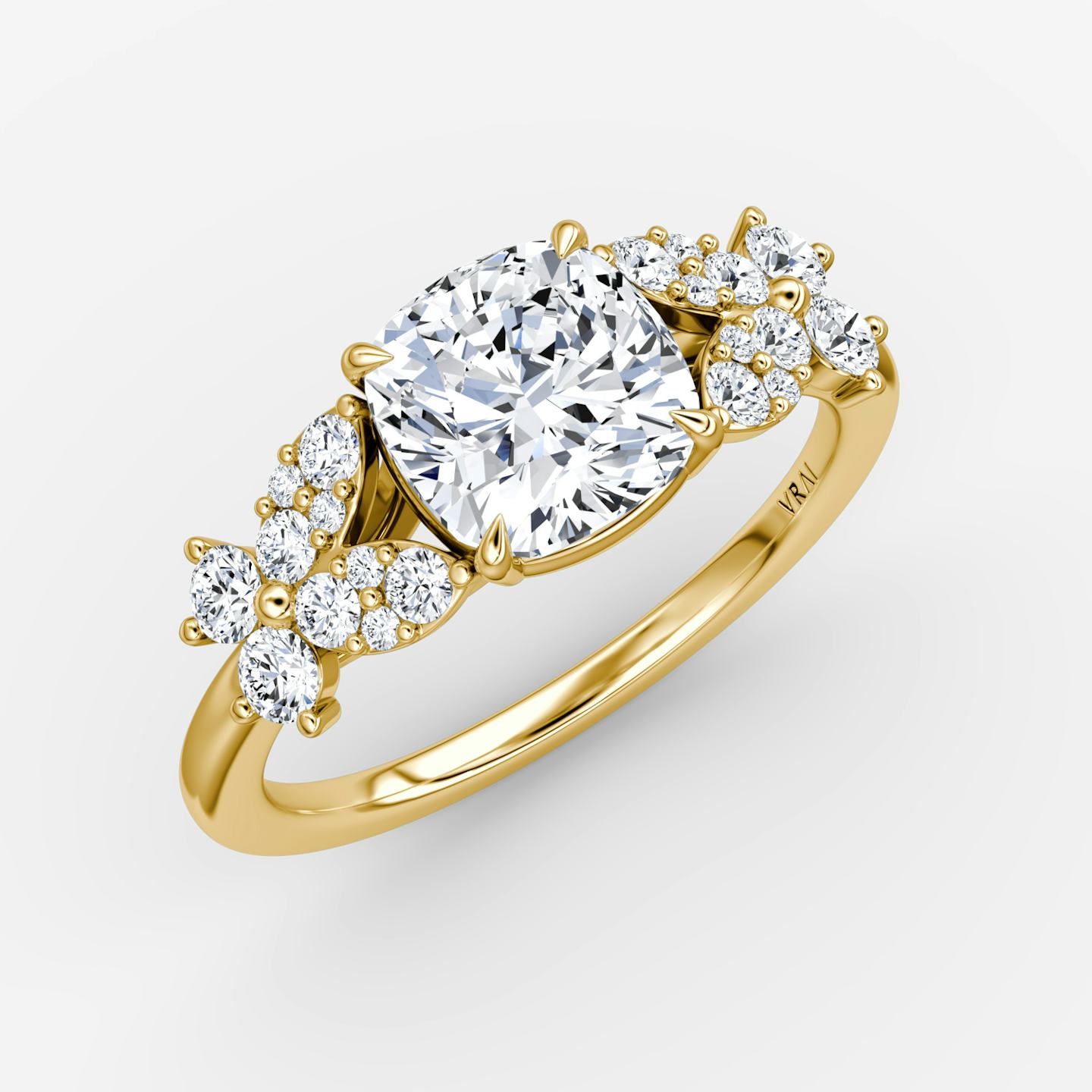 The Signature Floral  | Pavé Cushion | 18k | 18k Yellow Gold | Band: Plain | Diamond orientation: vertical | Carat weight: See full inventory