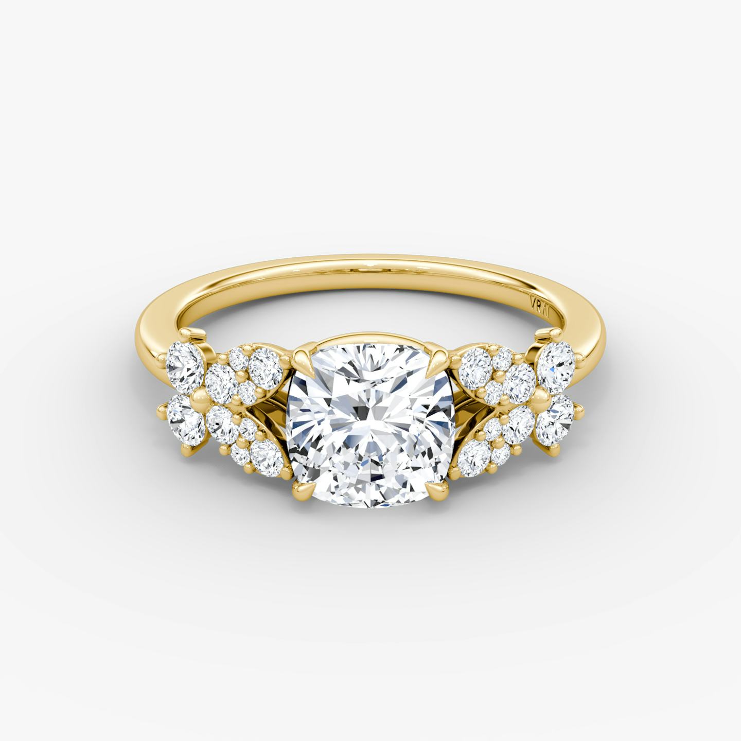 The Signature Floral  | Pavé Cushion | 18k | 18k Yellow Gold | Band: Plain | Diamond orientation: vertical | Carat weight: See full inventory