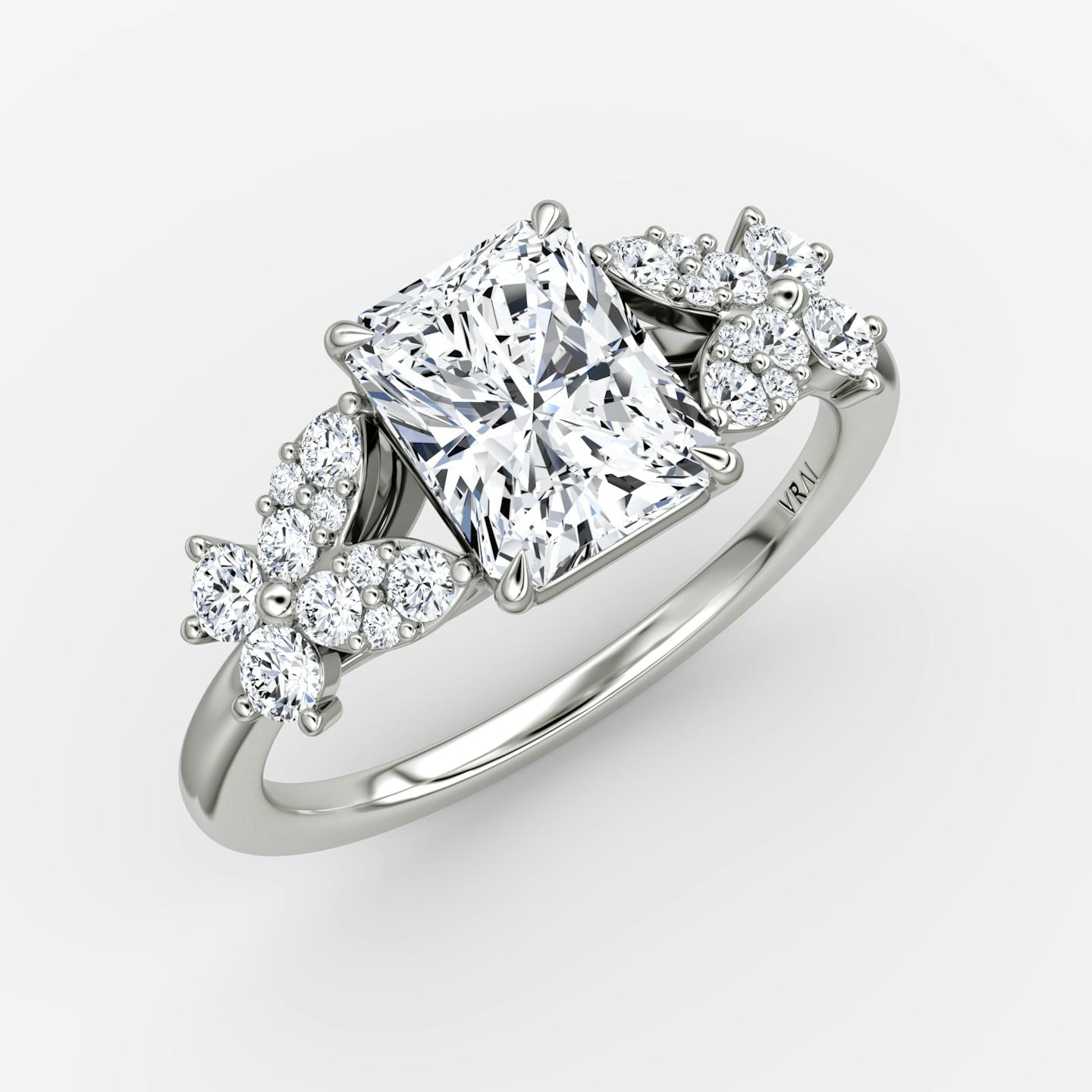 The Signature Floral  | Radiant | 18k | 18k White Gold | Band: Plain | Diamond orientation: vertical | Carat weight: See full inventory