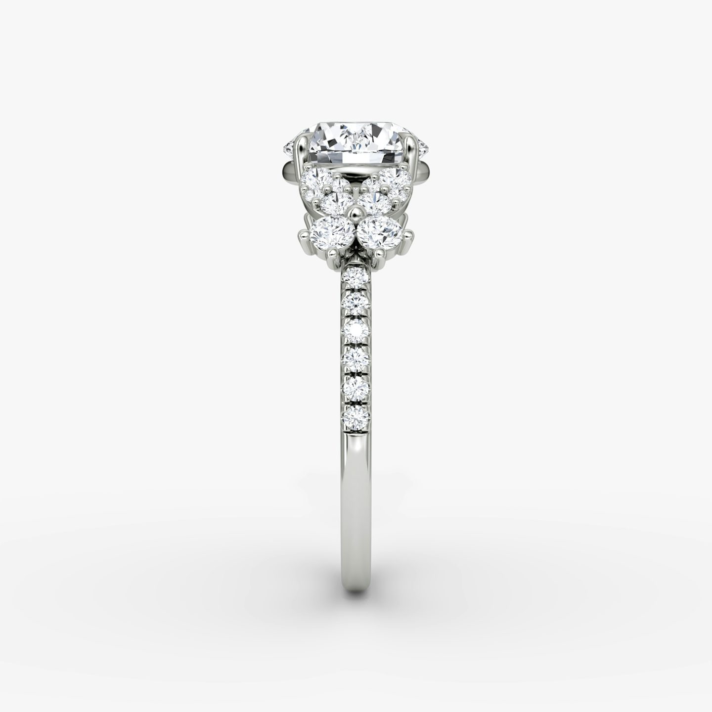 The Signature Floral  | Round Brilliant | Platinum | Band: Pavé | Carat weight: See full inventory | Diamond orientation: vertical