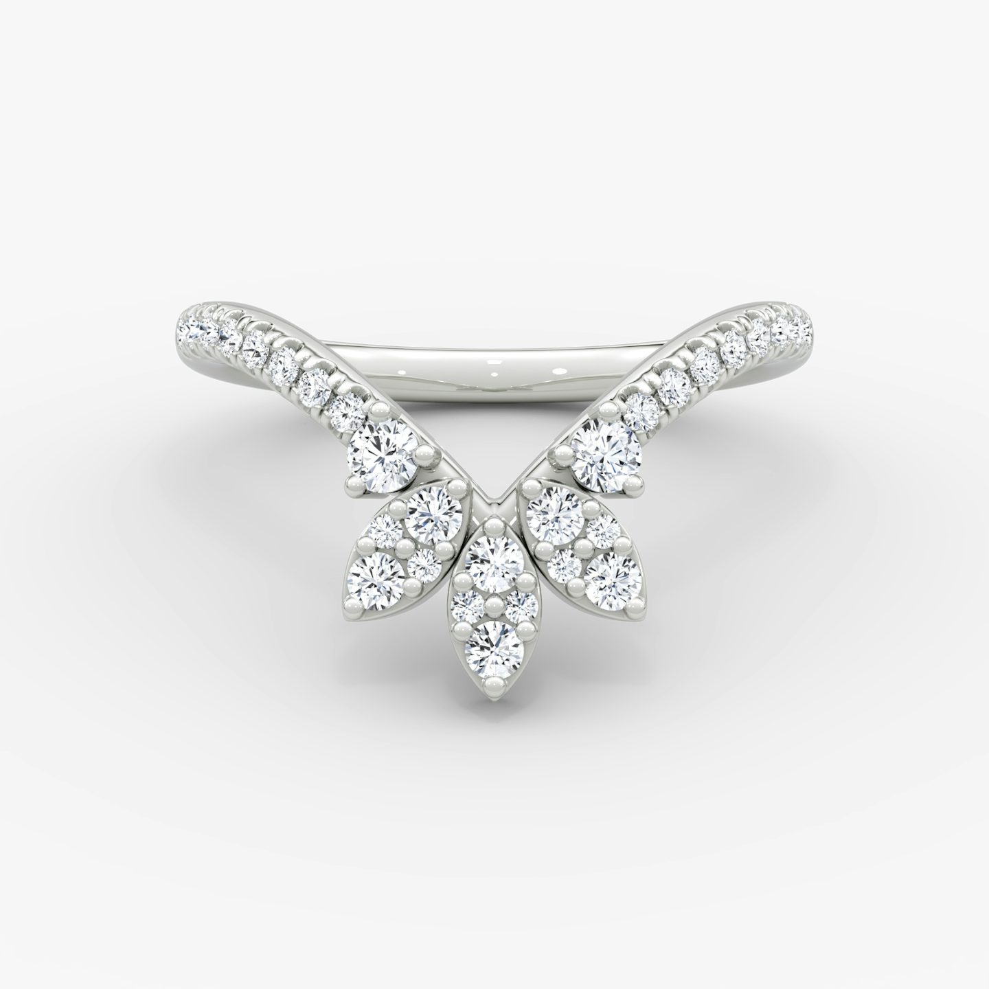 La Bague Petal Crown | Rond Brillant | 18k | Or blanc 18 carats | Anneau: Pavé
