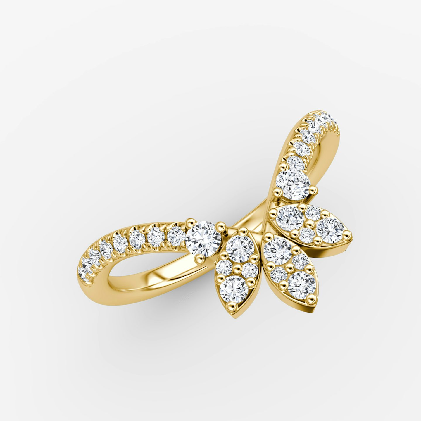 La Bague Petal Crown | Rond Brillant | 18k | Or jaune 18 carats | Anneau: Pavé