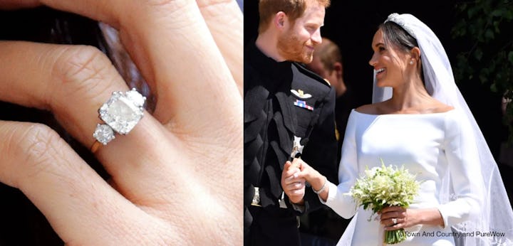 meghan markle's engagement ring and wedding day with Prince Harry
