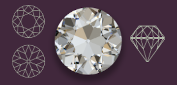 top, bottom, side and rendering of an old European cut diamond
