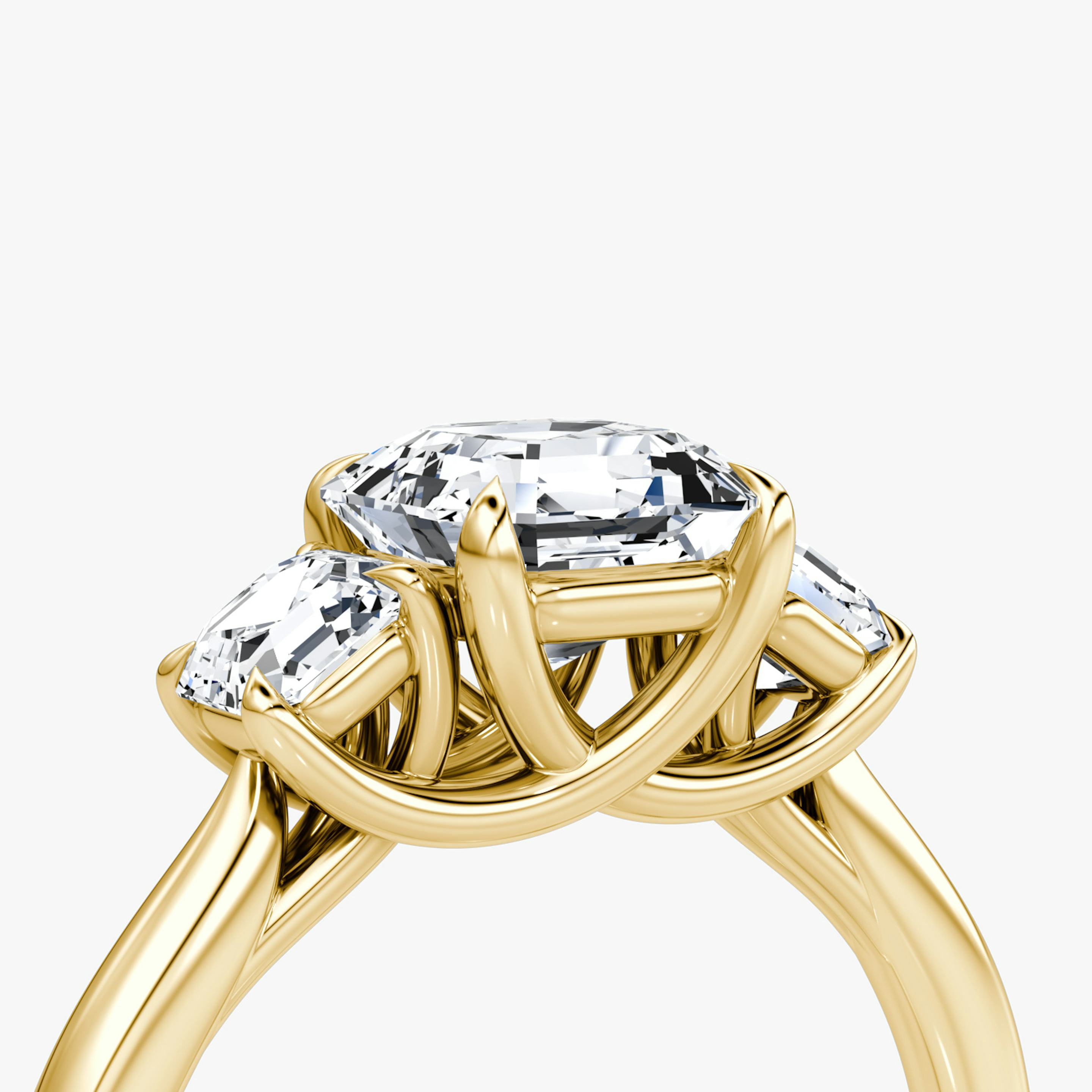 The Trellis Three Stone | Asscher | 18k | 18k Yellow Gold | Band: Plain | Diamond orientation: vertical | Carat weight: See full inventory