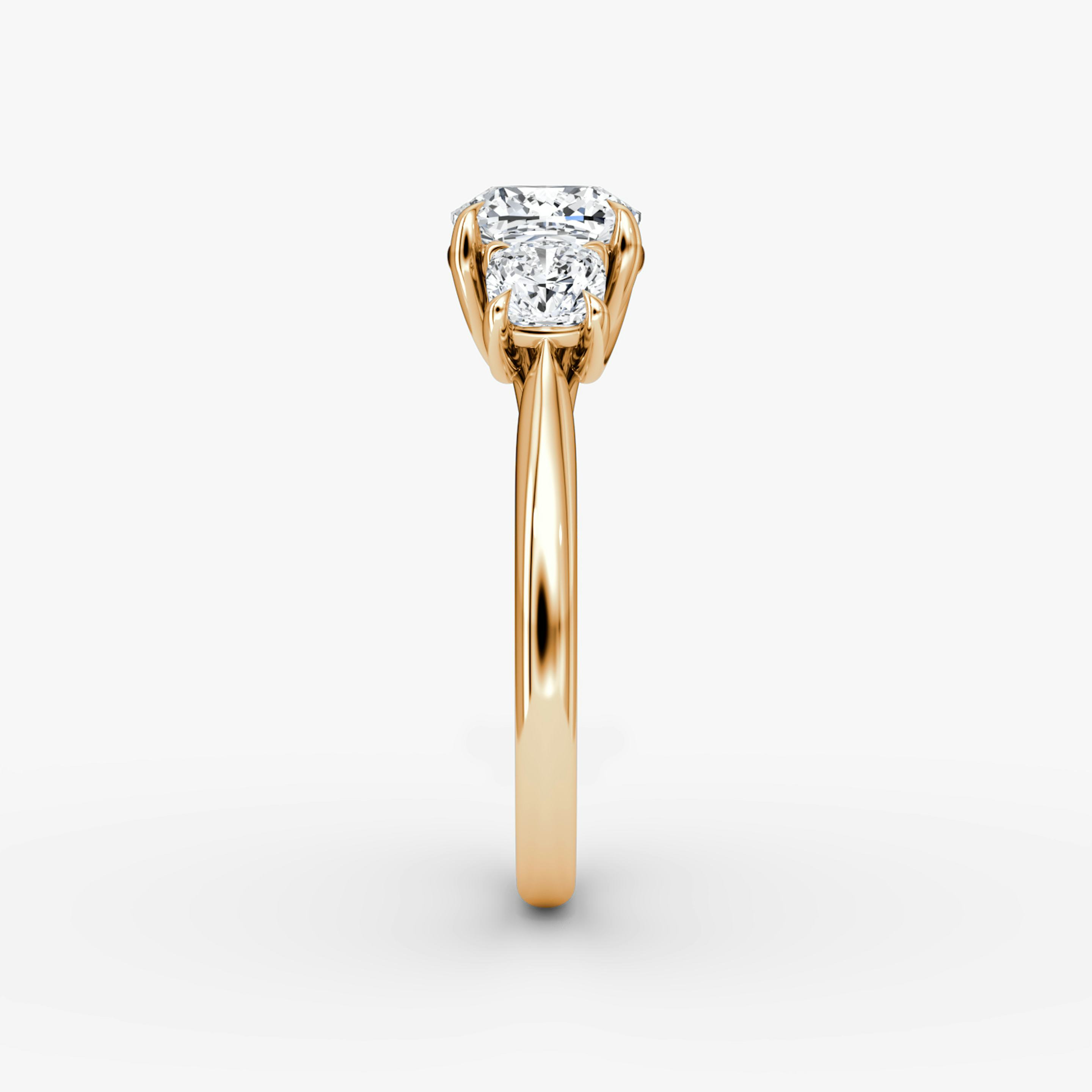 The Trellis Three Stone | Pavé Cushion | 14k | 14k Rose Gold | Band: Plain | Diamond orientation: vertical | Carat weight: See full inventory