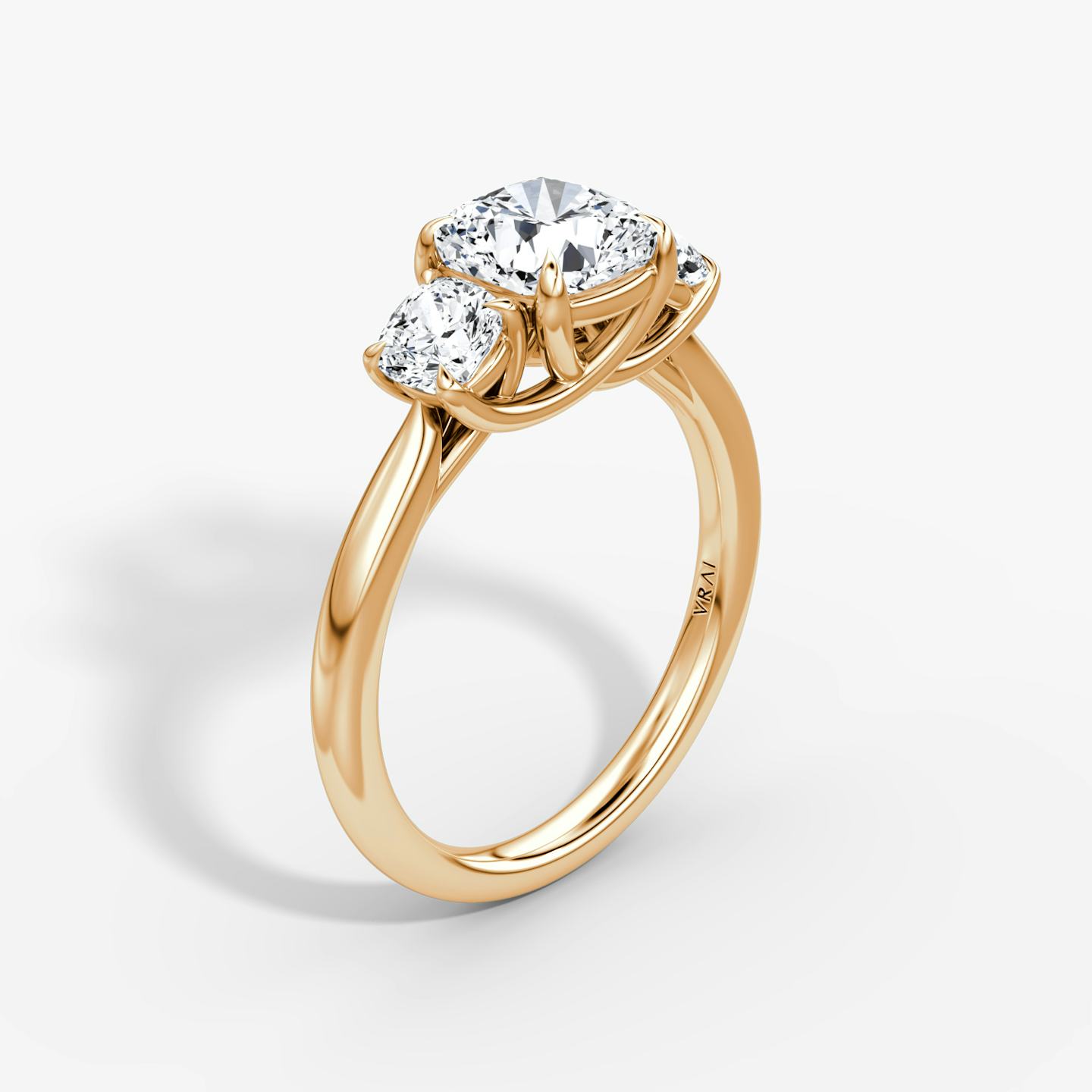 The Trellis Three Stone | Pavé Cushion | 14k | 14k Rose Gold | Band: Plain | Diamond orientation: vertical | Carat weight: See full inventory