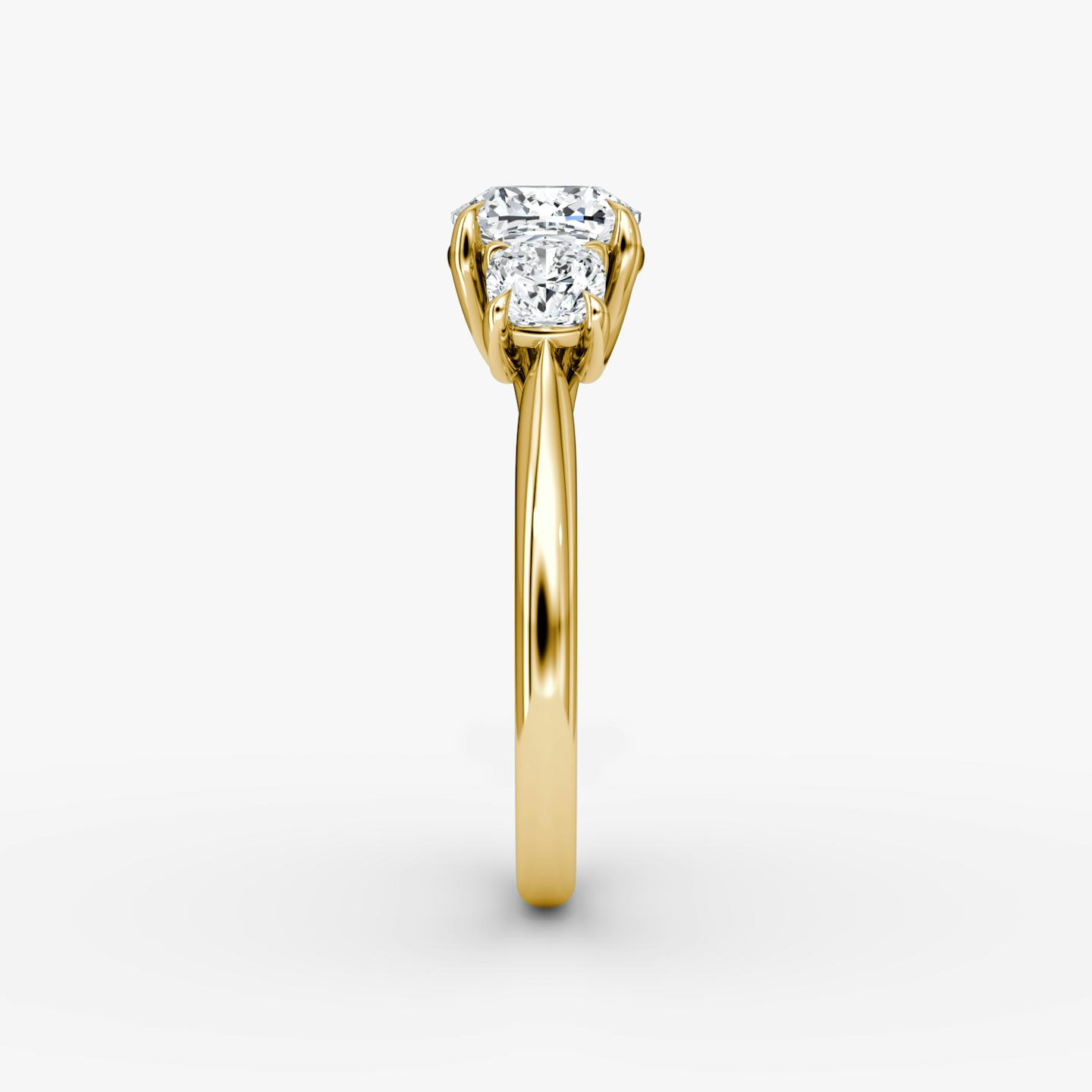 The Trellis Three Stone | Pavé Cushion | 18k | 18k Yellow Gold | Band: Plain | Diamond orientation: vertical | Carat weight: See full inventory