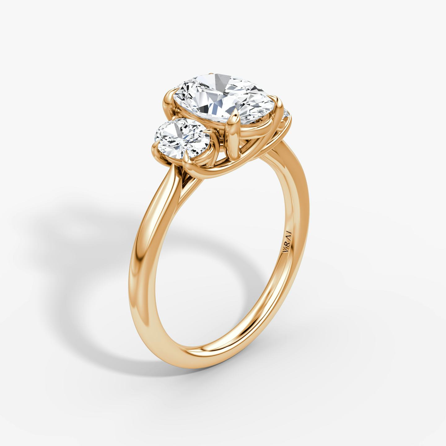 The Trellis Three Stone | Oval | 14k | 14k Rose Gold | Band: Plain | Diamond orientation: vertical | Carat weight: See full inventory