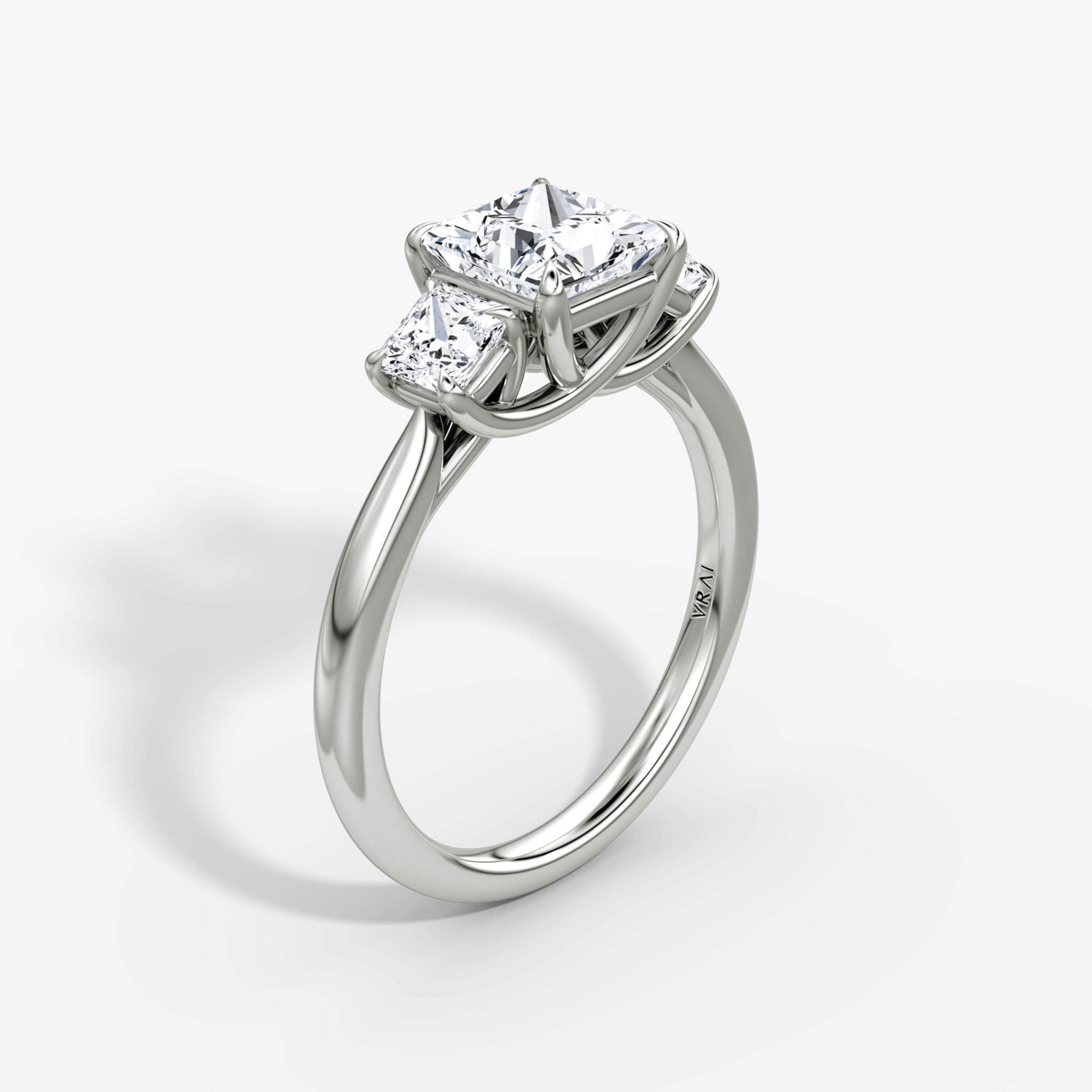 The Trellis Three Stone | Princess | Platinum | Band: Plain | Diamond orientation: vertical | Carat weight: See full inventory