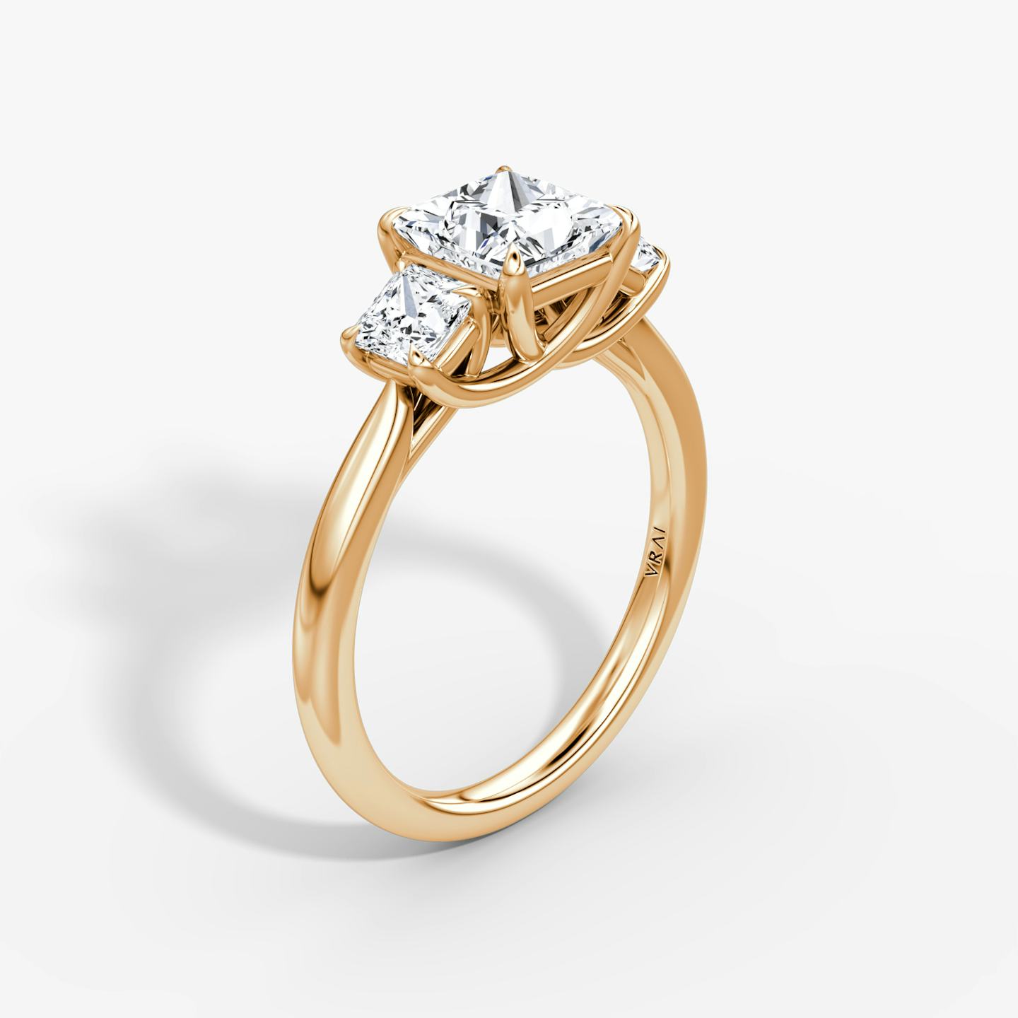 The Trellis Three Stone | Princess | 14k | 14k Rose Gold | Band: Plain | Diamond orientation: vertical | Carat weight: See full inventory
