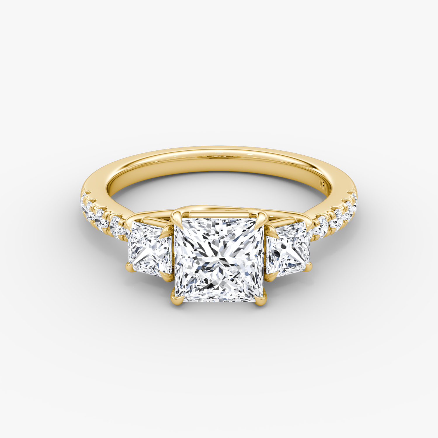 Trellis Three Stone Princess Engagement Ring | 18k Yellow Gold