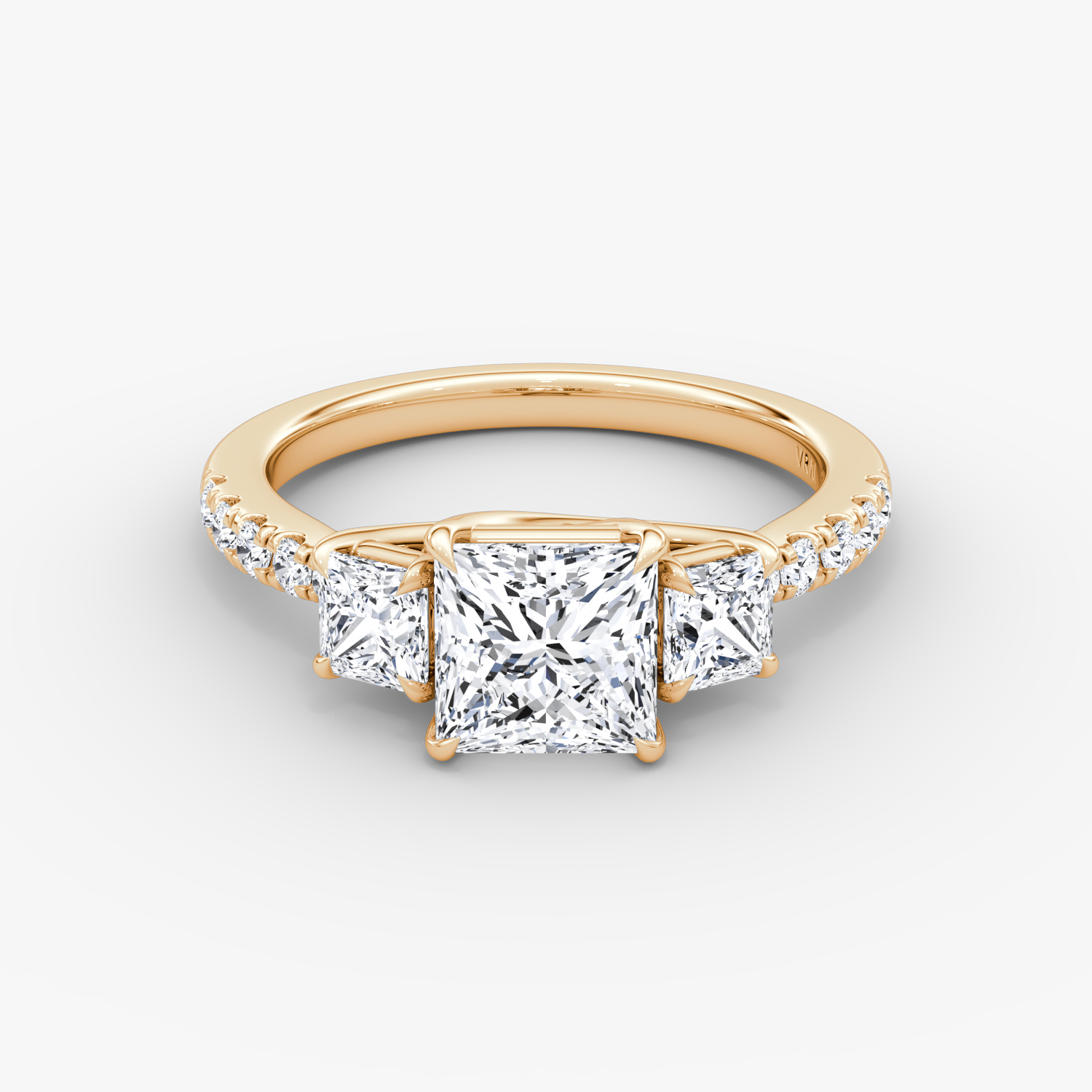 Trellis Three Stone Princess Engagement Ring | 14k Rose Gold