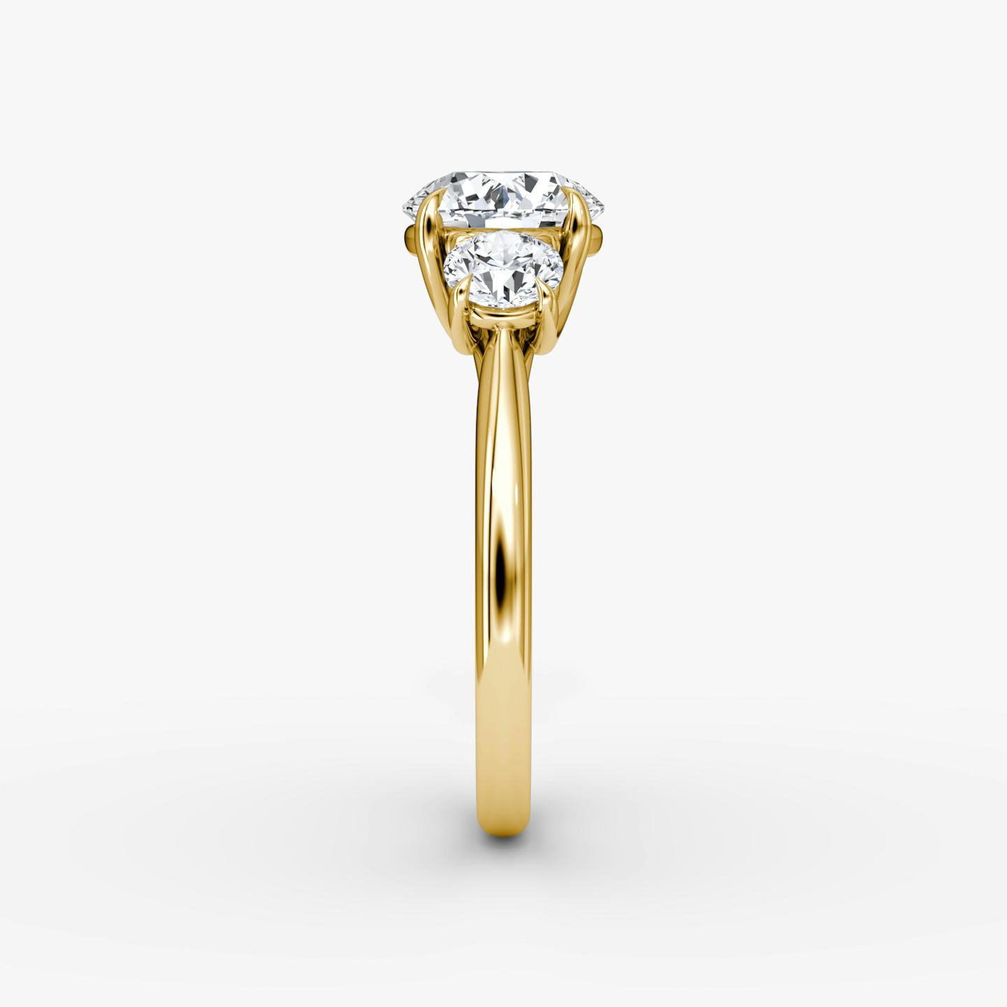 The Trellis Three Stone | Round Brilliant | 18k | 18k Yellow Gold | Band: Plain | Carat weight: 1 | Diamond orientation: vertical