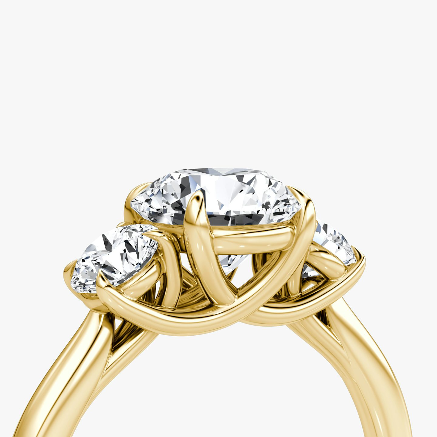 Bague de fiançailles Trellis Three Stone | Rond Brillant | 18k | Or jaune 18 carats | Anneau: Simple | Poids en carats: 2 | Orientation du diamant: vertical