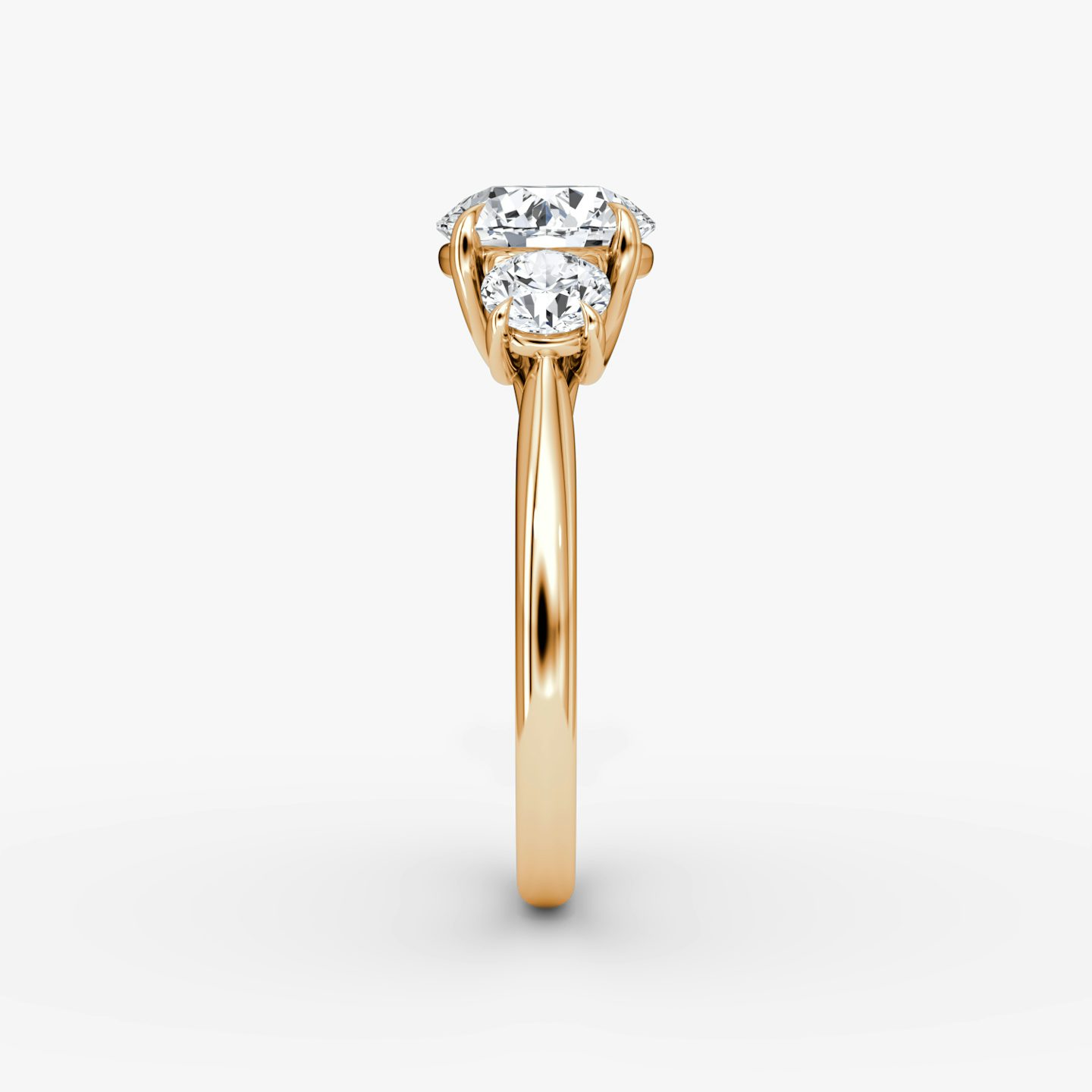 The Trellis Three Stone | Round Brilliant | 14k | 14k Rose Gold | Band: Plain | Carat weight: See full inventory | Diamond orientation: vertical