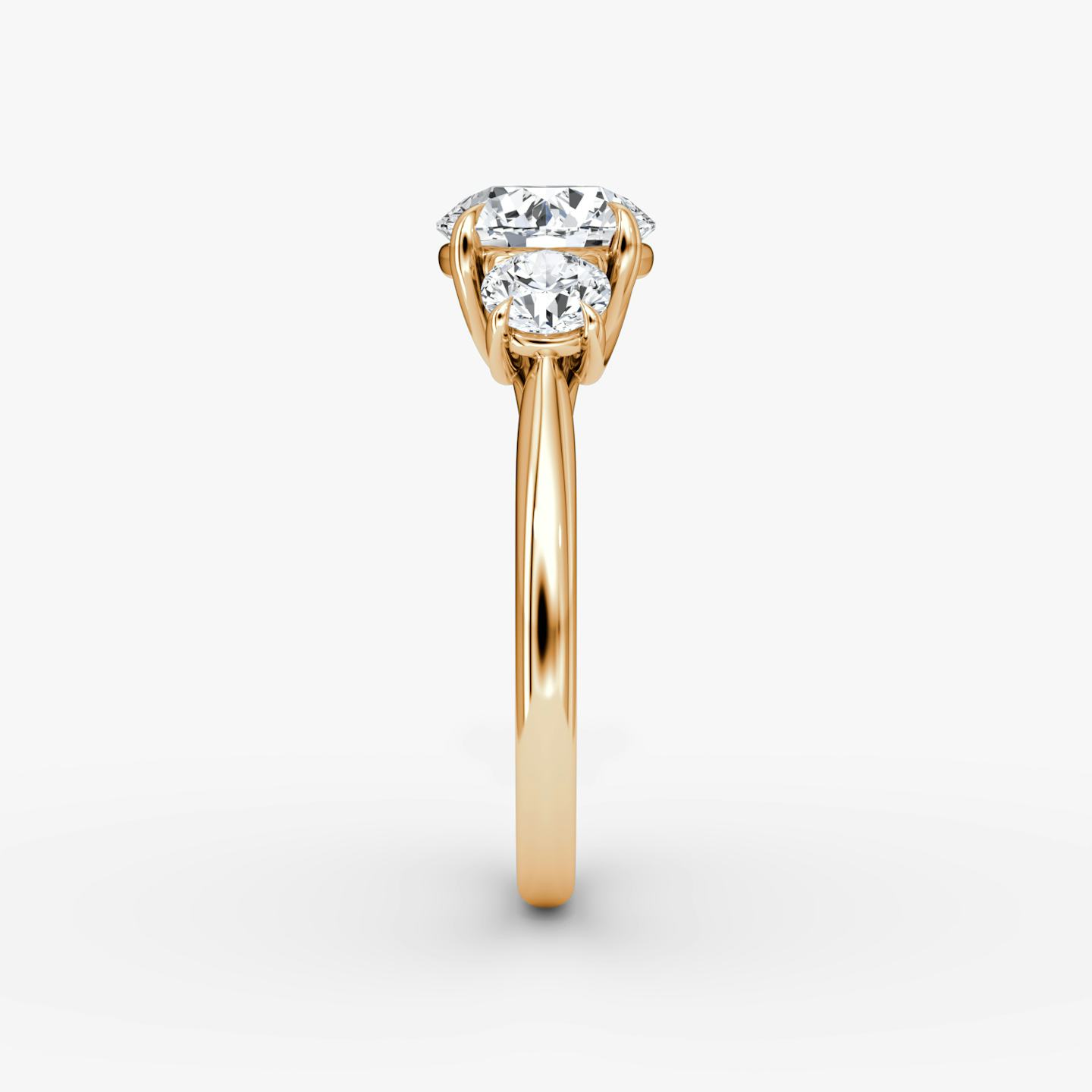 The Trellis Three Stone | Round Brilliant | 14k | 14k Rose Gold | Band: Plain | Carat weight: 1 | Diamond orientation: vertical