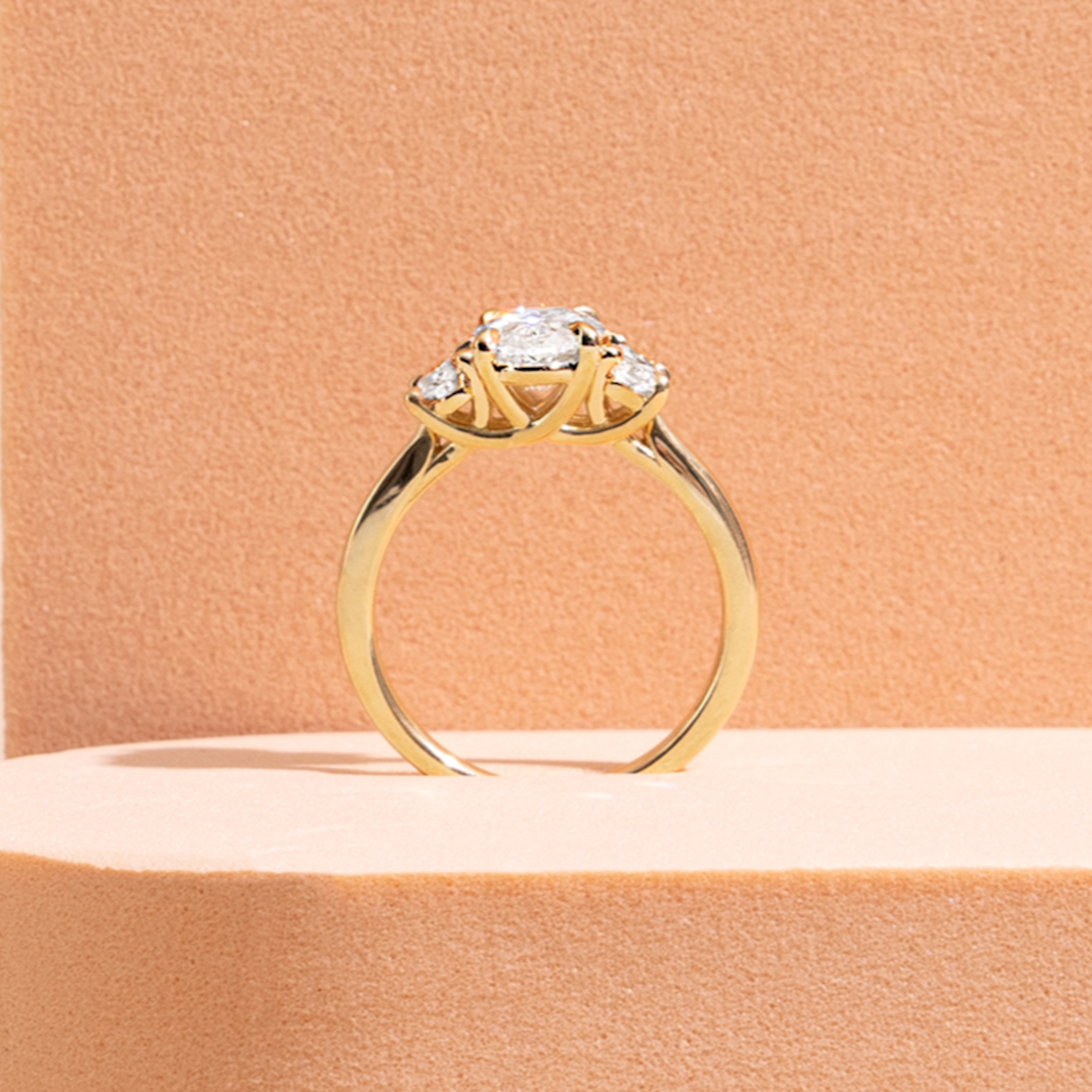 The Trellis Three Stone | Oval | 18k | 18k Yellow Gold | Band: Plain | Diamond orientation: vertical | Carat weight: See full inventory