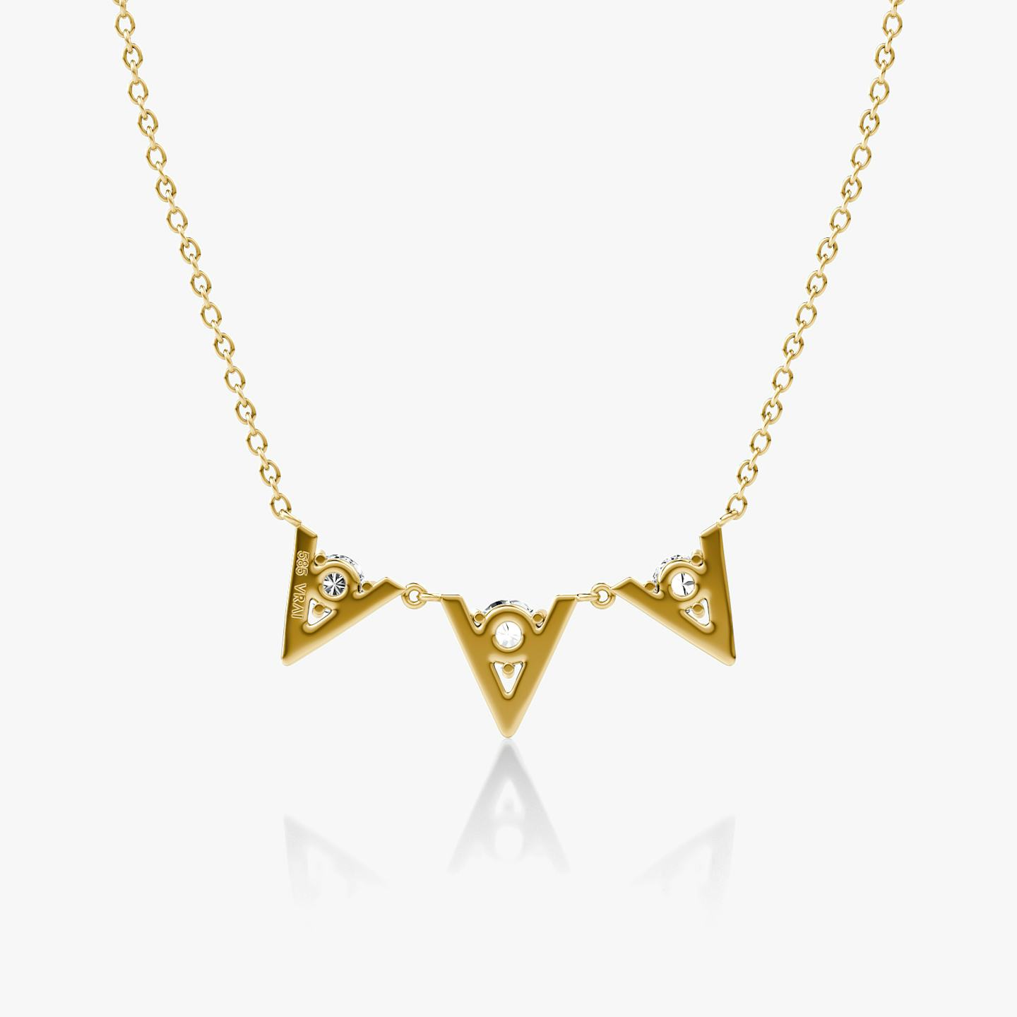 VRAI V Arc Necklace | Round Brilliant | 14k | 18k Yellow Gold | Chain length: 16-18 | Diamond count: 3