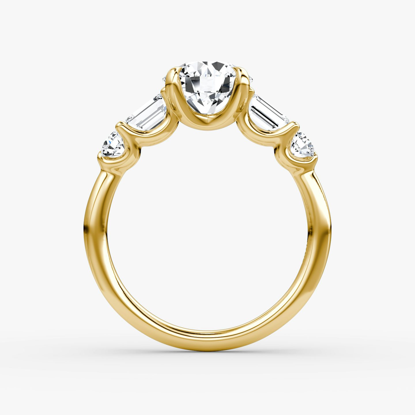 The Mixed Shape | Round Brilliant | 18k | 18k Yellow Gold | Carat weight: See full inventory | Side stone shape: Emerald and Round Brilliant | Diamond orientation: vertical | sideStoneOrientation: Horizontal