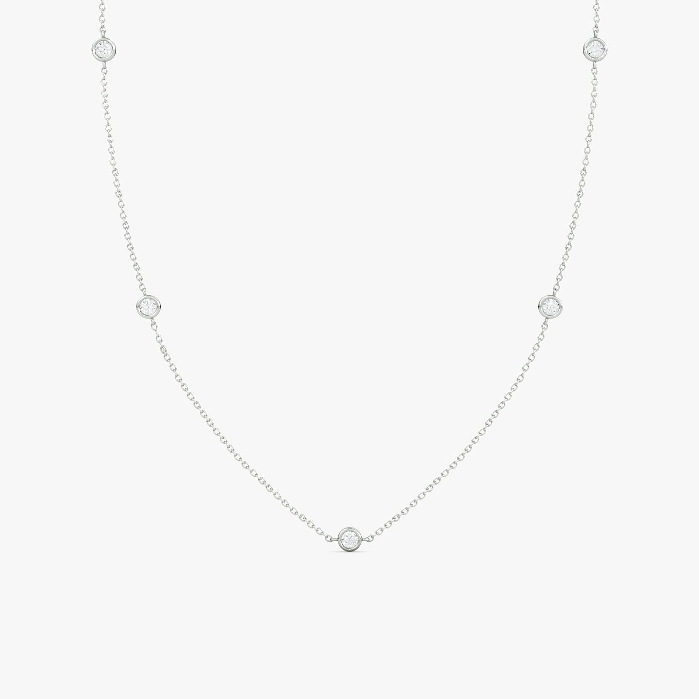 Silver Bezel Station Necklace | Round Brilliant | Sterling Silver | Diamond count: 5 | Chain length: 16-18