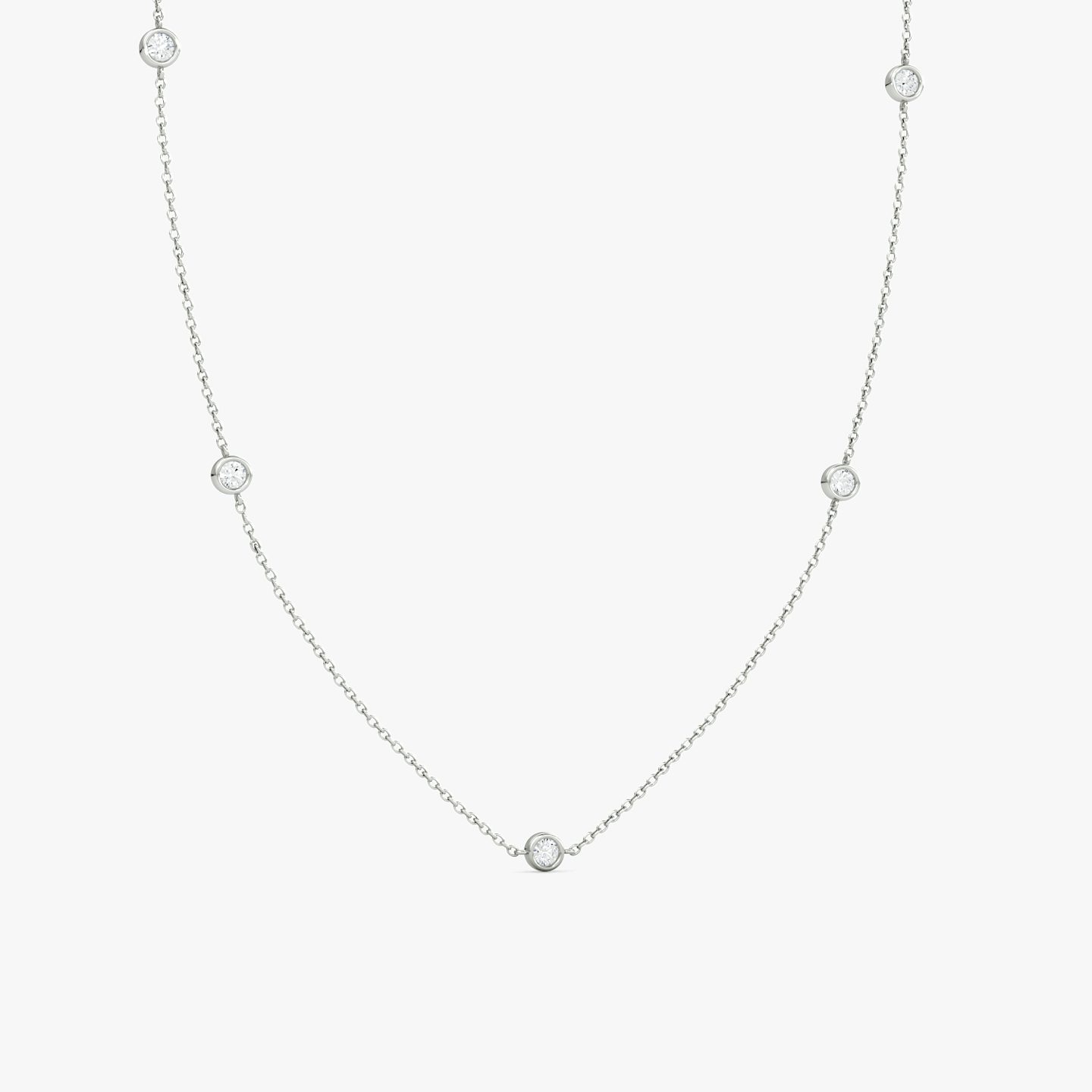 Silver Bezel Station Necklace | Round Brilliant | Sterling Silver | Chain length: 16-18 | Diamond count: 5