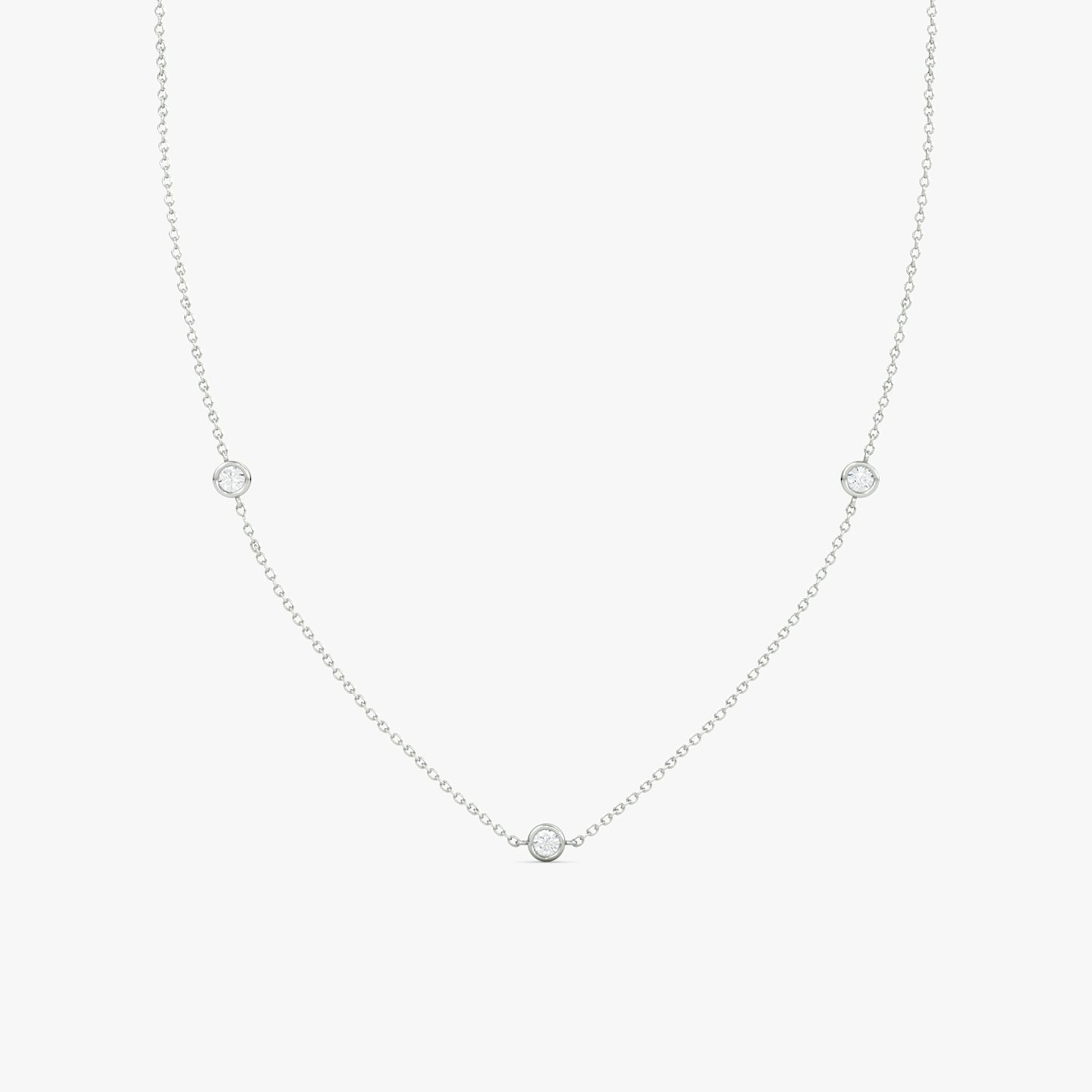 Silver Bezel Station Necklace | Round Brilliant | Sterling Silver | Diamond count: 3 | Chain length: 16-18