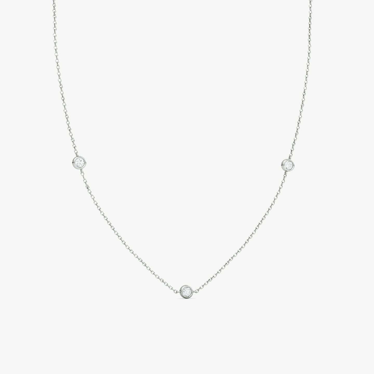 Silver Bezel Station Necklace | Round Brilliant | Sterling Silver | Diamond count: 3 | Chain length: 16-18