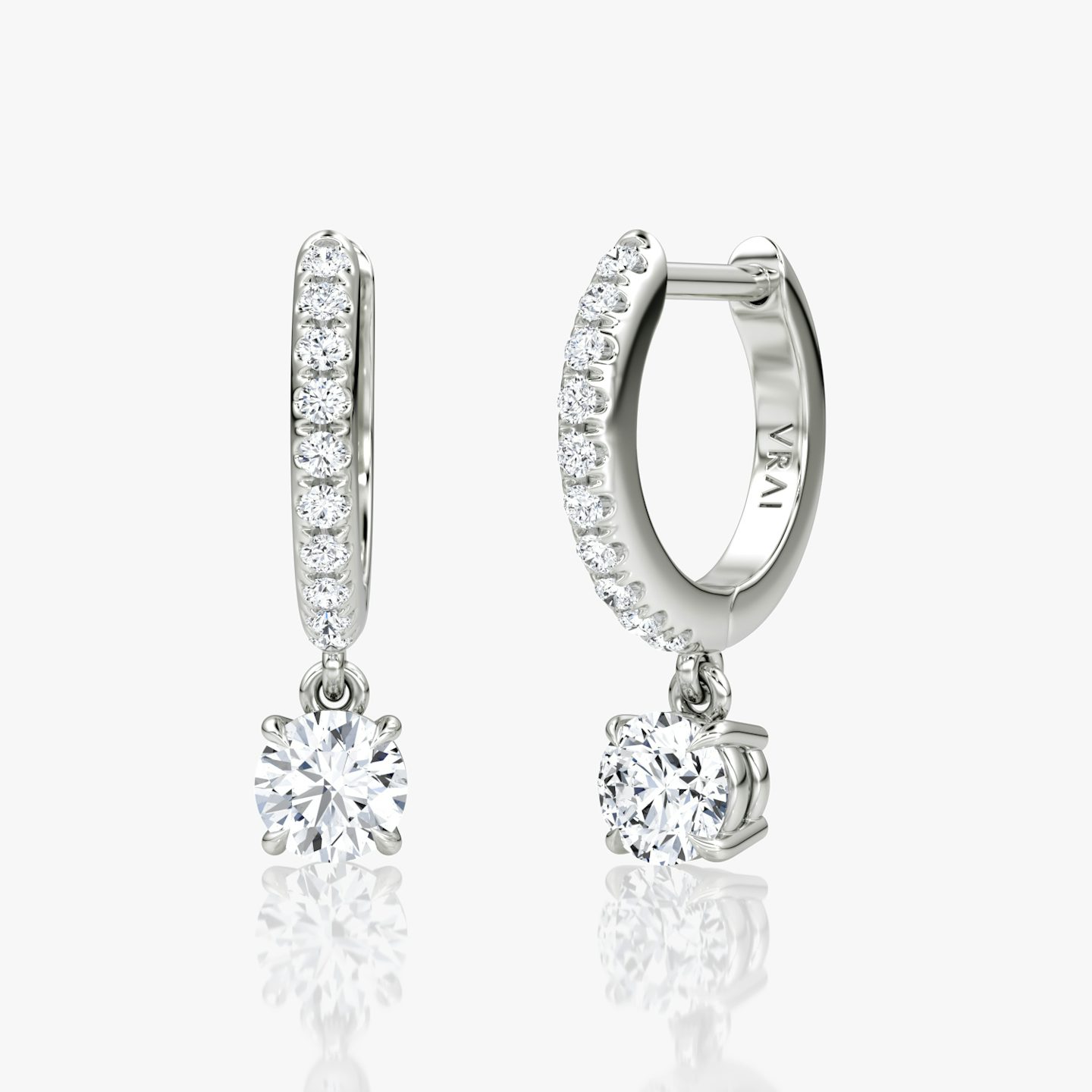 Solitaire Drop Huggie Hoop | Round Brilliant | Sterling Silver | Band: Pavé | Version: Pavé | Carat weight: 1/4