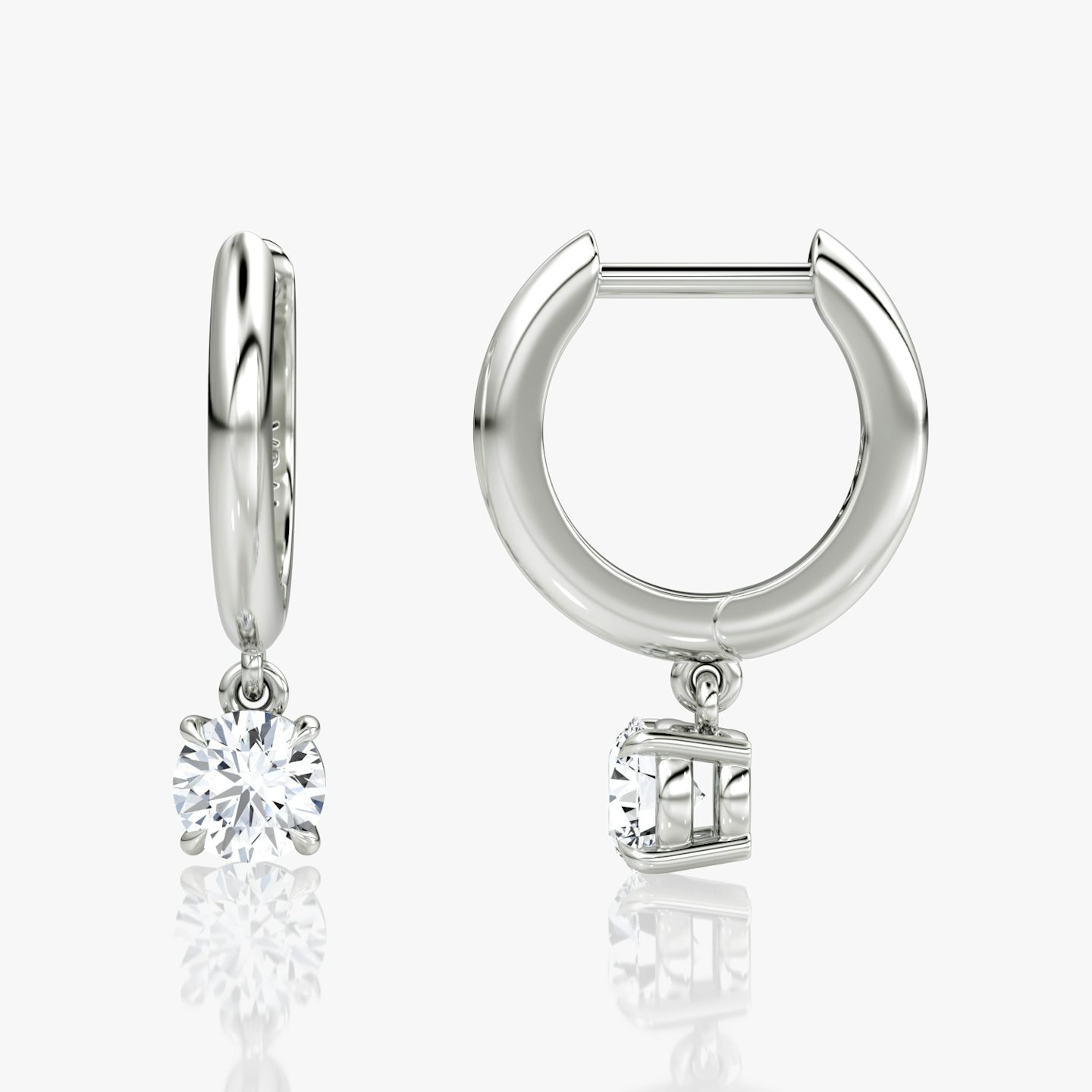 Solitaire Drop Huggie Hoop | Round Brilliant | Sterling Silver | Band: Plain | Version: Plain | Carat weight: 1/4