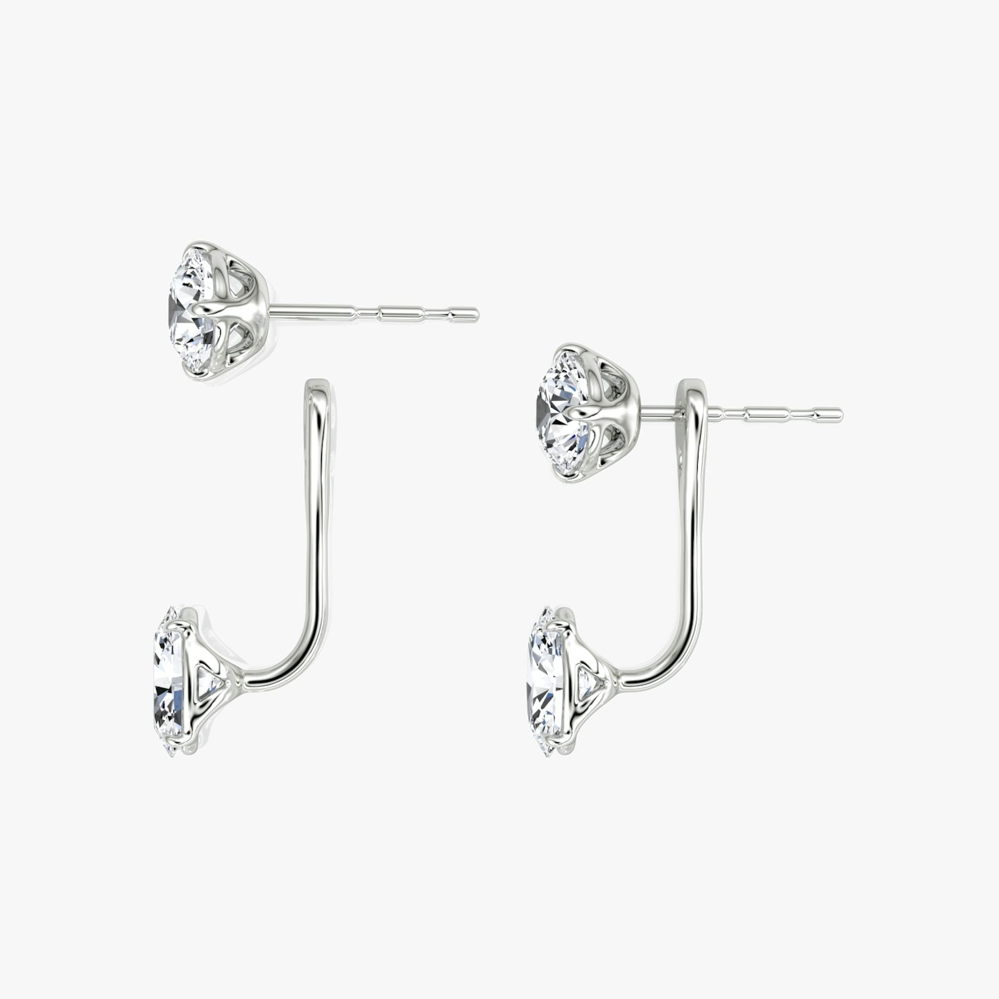 Solitaire Stud & Ear Jacket | 14k | 18k White Gold | Carat weight: 1 | Stud: Round Brilliant | Ear jacket: Oval