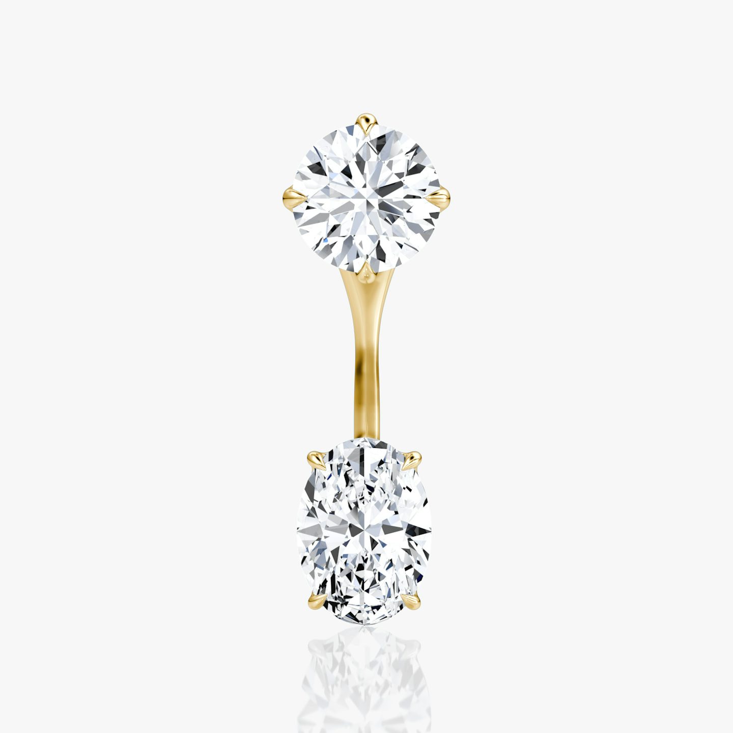 Solitaire Stud & Ear Jacket | 14k | 18k Yellow Gold | Carat weight: 1 | Stud: Round Brilliant | Ear jacket: Oval