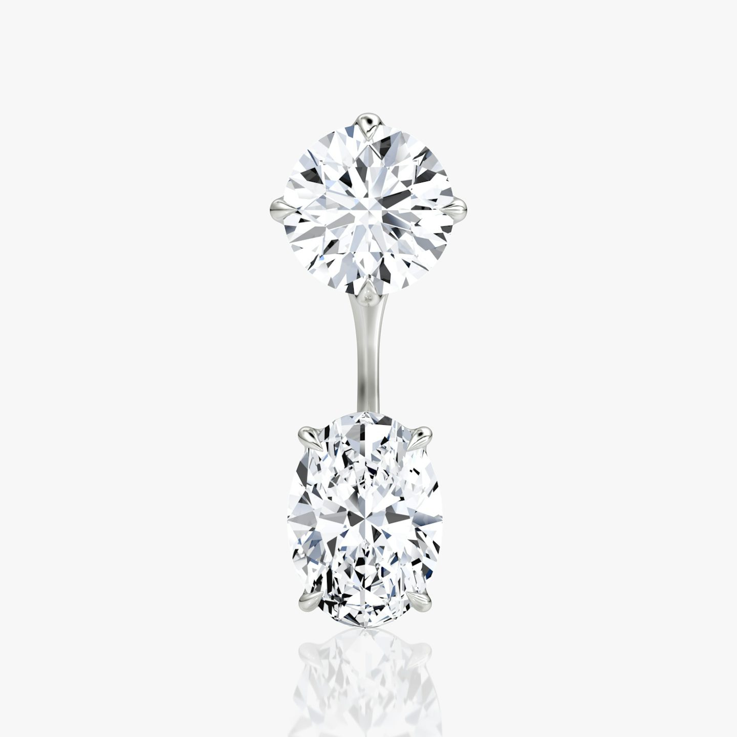 Solitaire Stud & Ear Jacket | 14k | 18k White Gold | Carat weight: 2 | Stud: Round Brilliant | Ear jacket: Oval