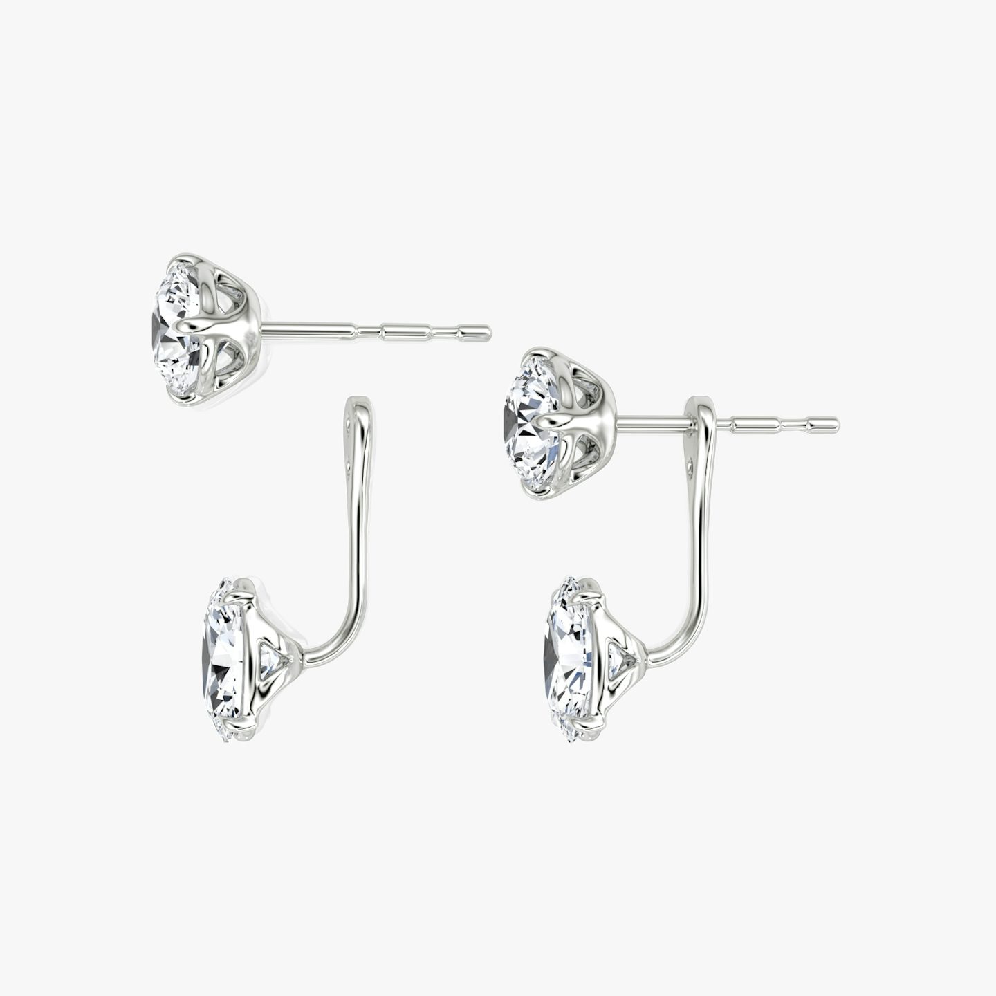 Solitaire Stud & Ear Jacket | 14k | 18k White Gold | Carat weight: 2 | Stud: Round Brilliant | Ear jacket: Oval