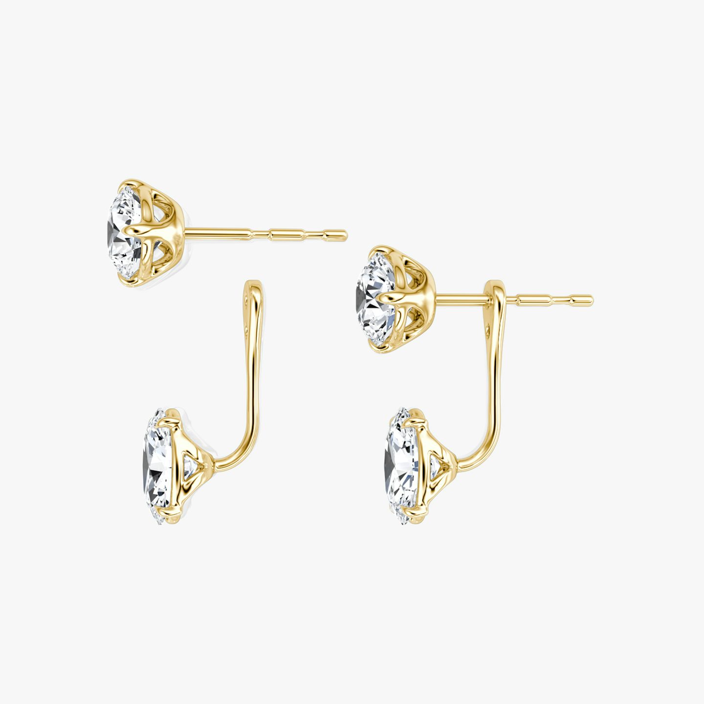 Solitaire Stud & Ear Jacket | 14k | 18k Yellow Gold | Carat weight: 2 | Stud: Round Brilliant | Ear jacket: Oval