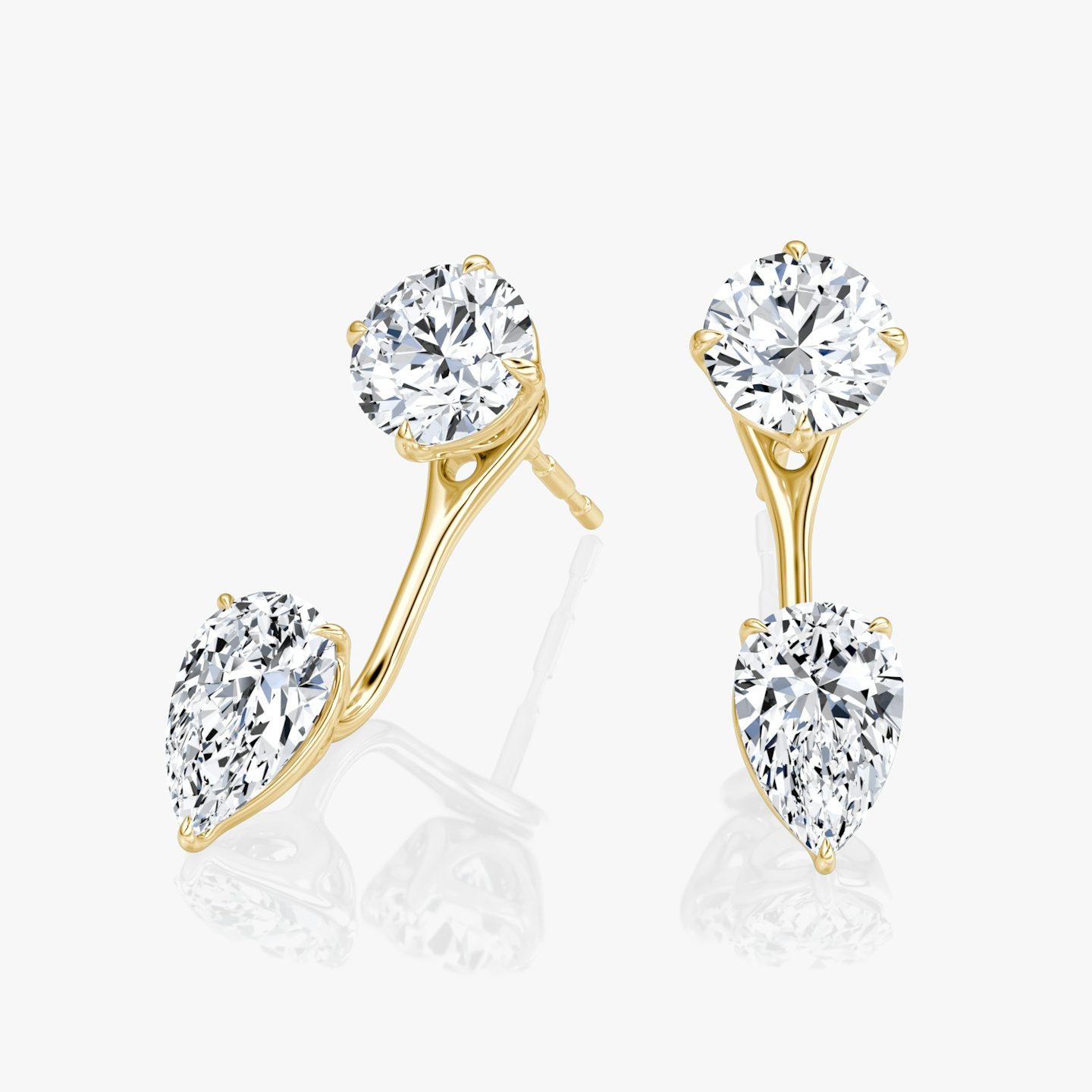 Solitaire Stud & Ear Jacket | 14k | 18k Yellow Gold | Carat weight: 1 | Stud: Round Brilliant | Ear jacket: Pear