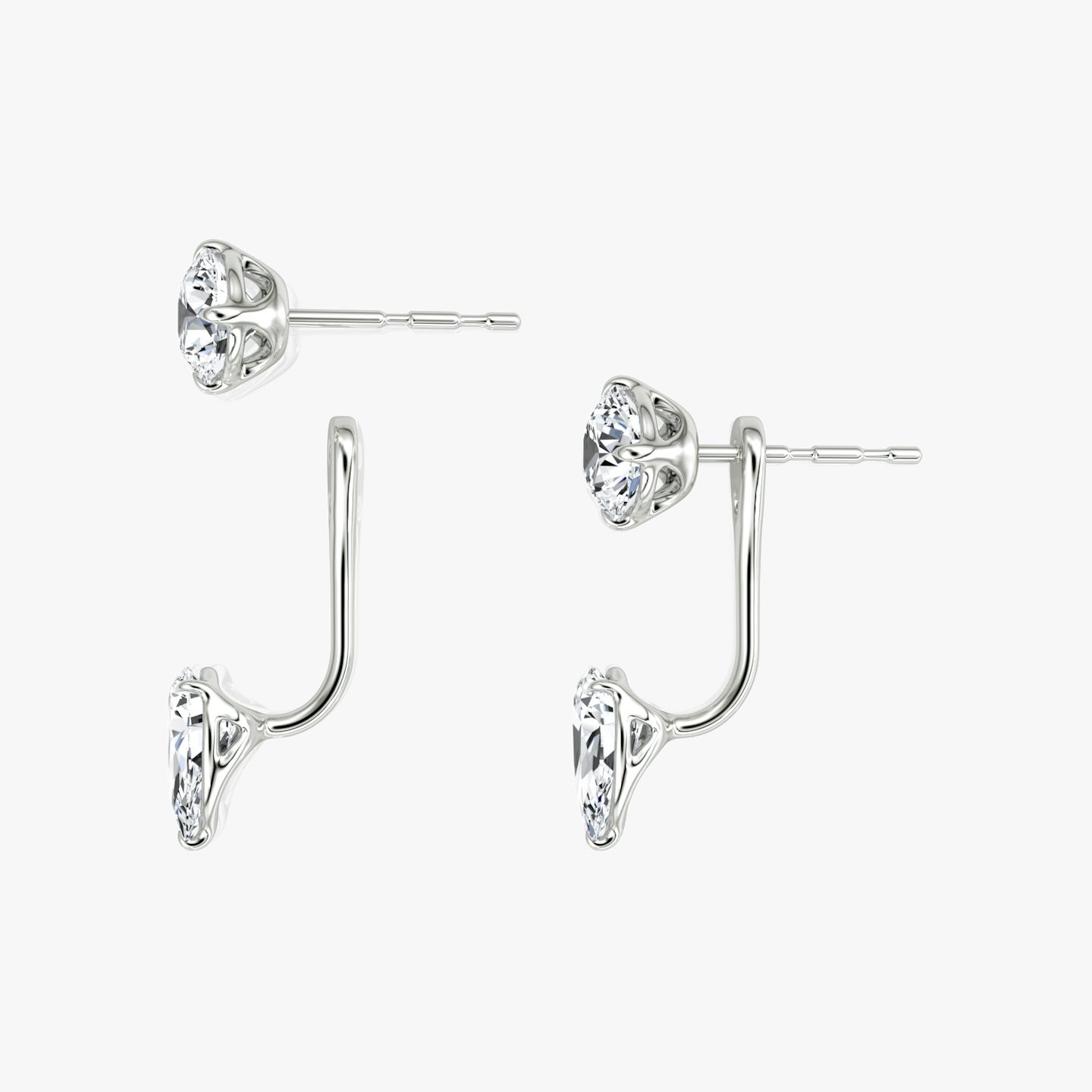 Solitaire Stud & Ear Jacket | 14k | 18k White Gold | Carat weight: 1 | Stud: Round Brilliant | Ear jacket: Pear