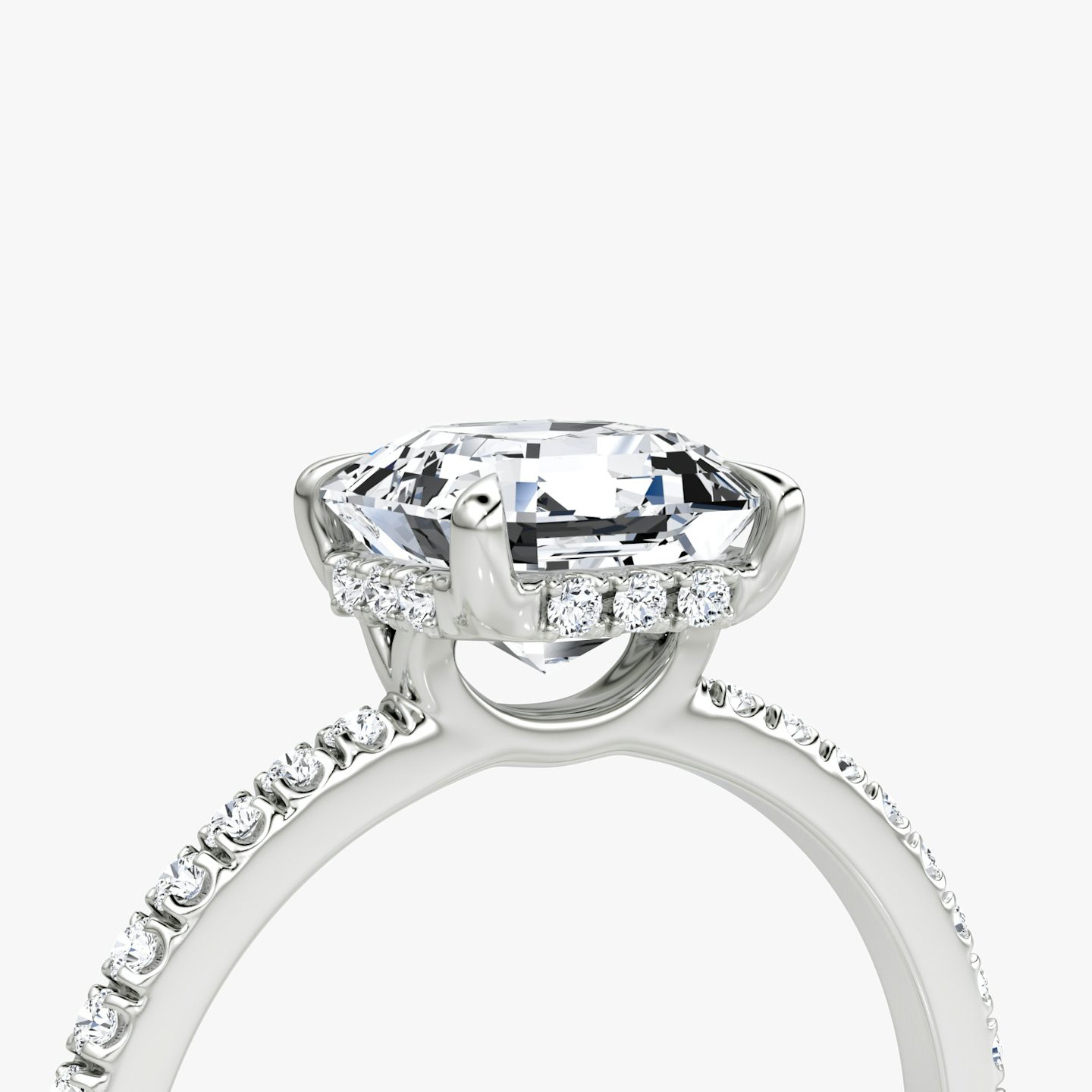 The Signature | Asscher | 18k | 18k White Gold | Band width: Standard | Band: Pavé | Setting style: Hidden Halo | Diamond orientation: Horizontal | Carat weight: See full inventory