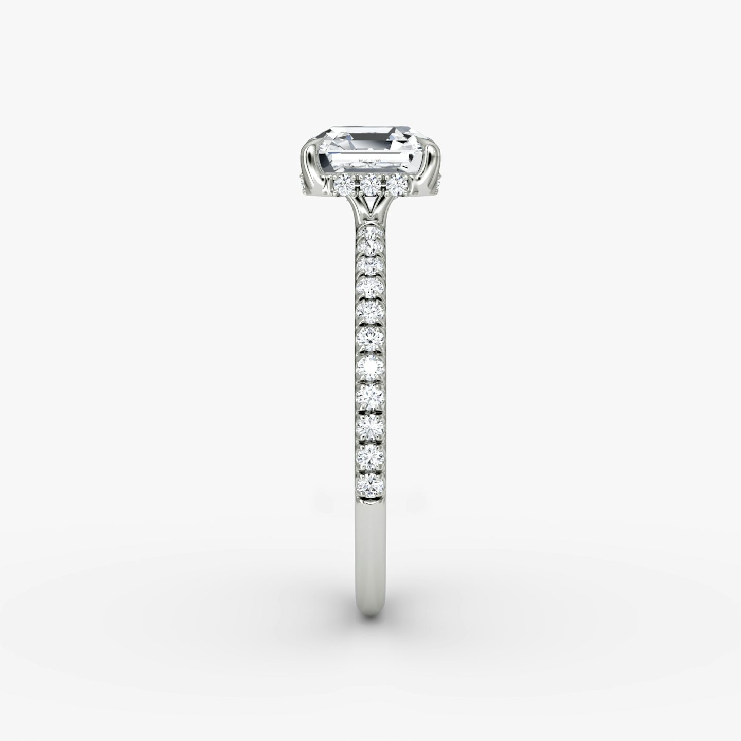The Signature | Asscher | 18k | 18k White Gold | Band: Pavé | Band width: Standard | Setting style: Hidden Halo | Diamond orientation: Horizontal | Carat weight: See full inventory