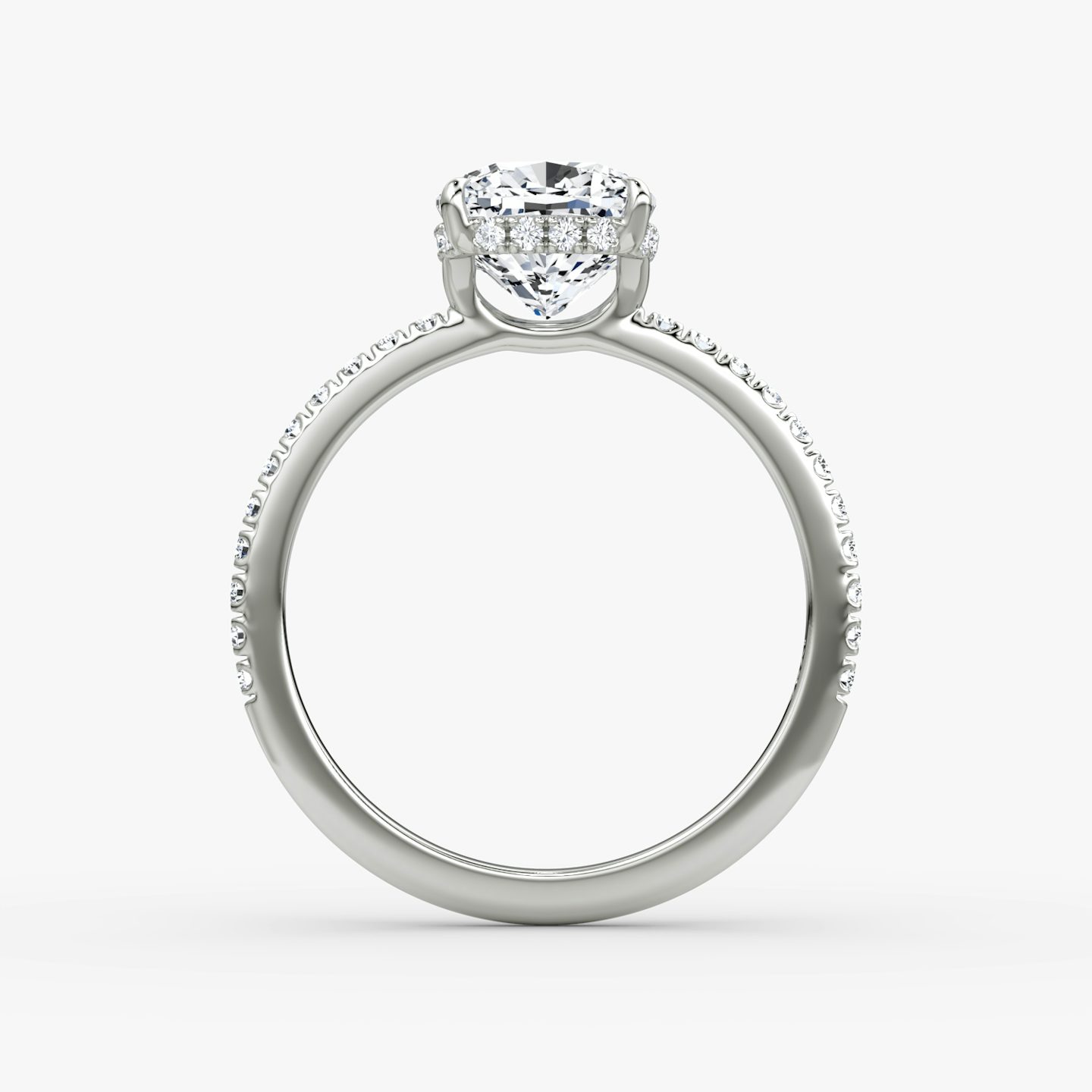 The Signature | Pavé Cushion | 18k | 18k White Gold | Band: Pavé | Band width: Standard | Setting style: Hidden Halo | Diamond orientation: vertical | Carat weight: See full inventory