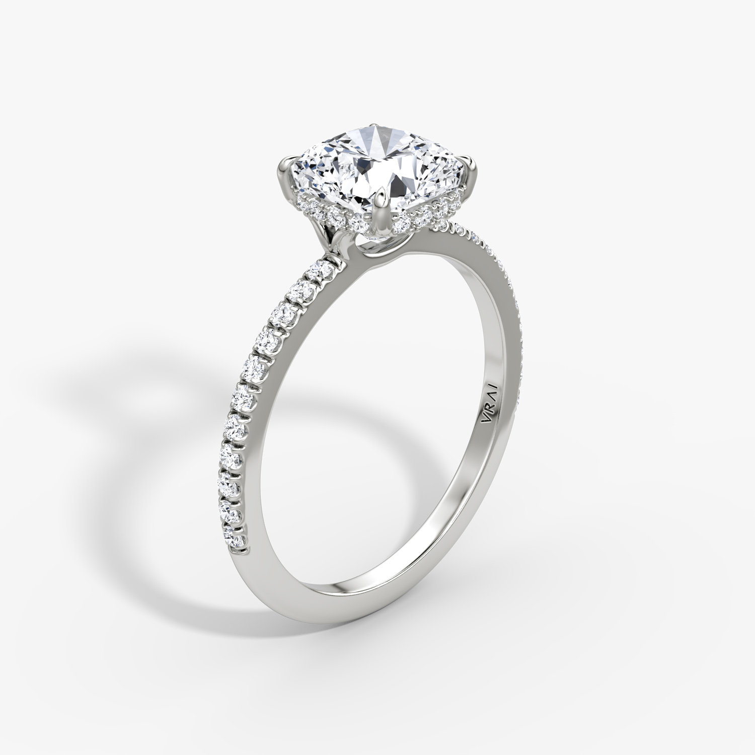 The Signature Pavé Cushion Engagement Ring | Pavé Band | 18k White Gold