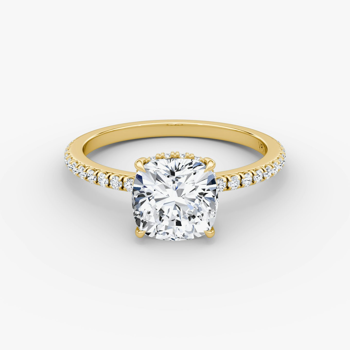 The Signature | Pavé Cushion | 18k | 18k Yellow Gold | Band width: Standard | Band: Pavé | Setting style: Hidden Halo | Diamond orientation: vertical | Carat weight: See full inventory