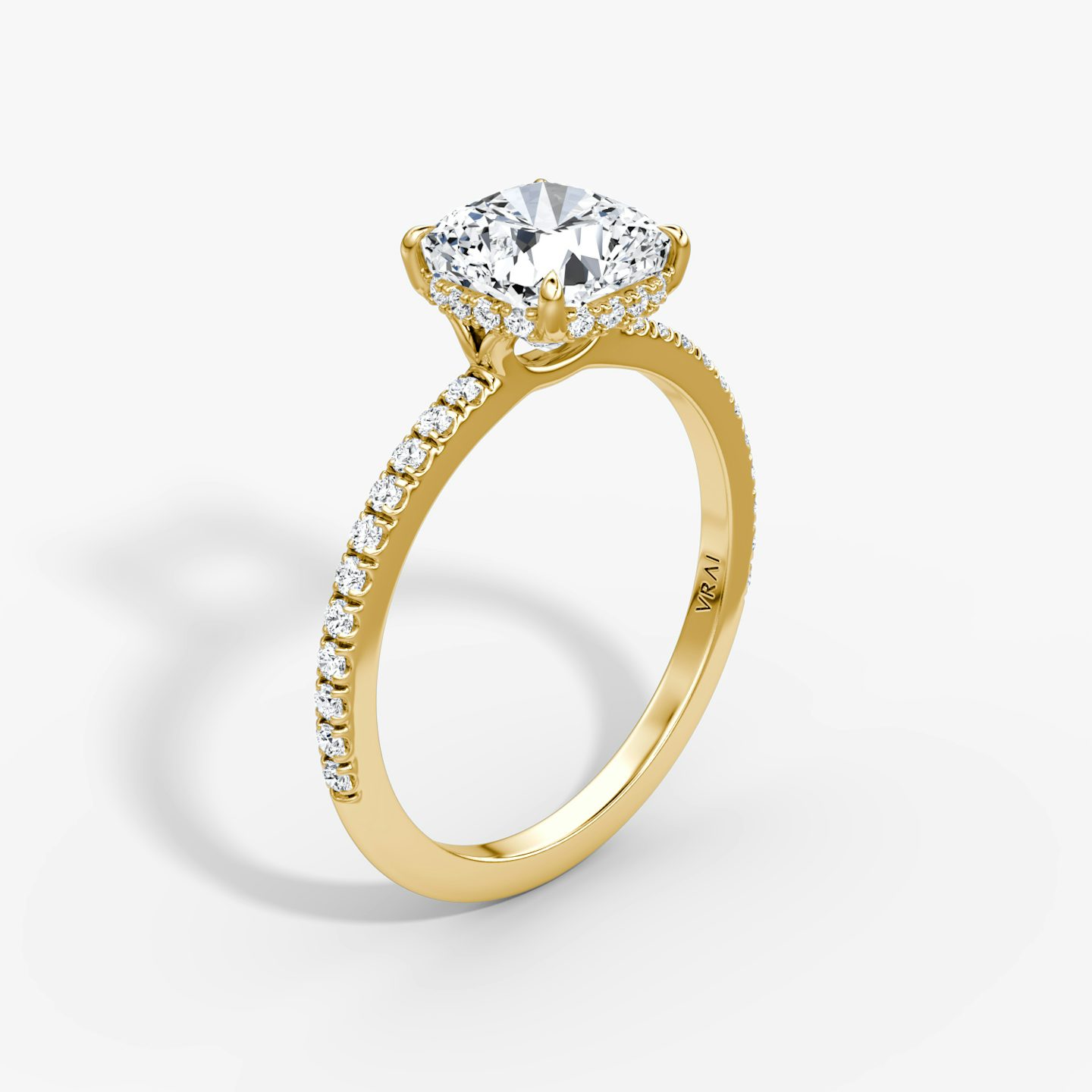 The Signature | Pavé Cushion | 18k | 18k Yellow Gold | Band width: Standard | Band: Pavé | Setting style: Hidden Halo | Diamond orientation: vertical | Carat weight: See full inventory
