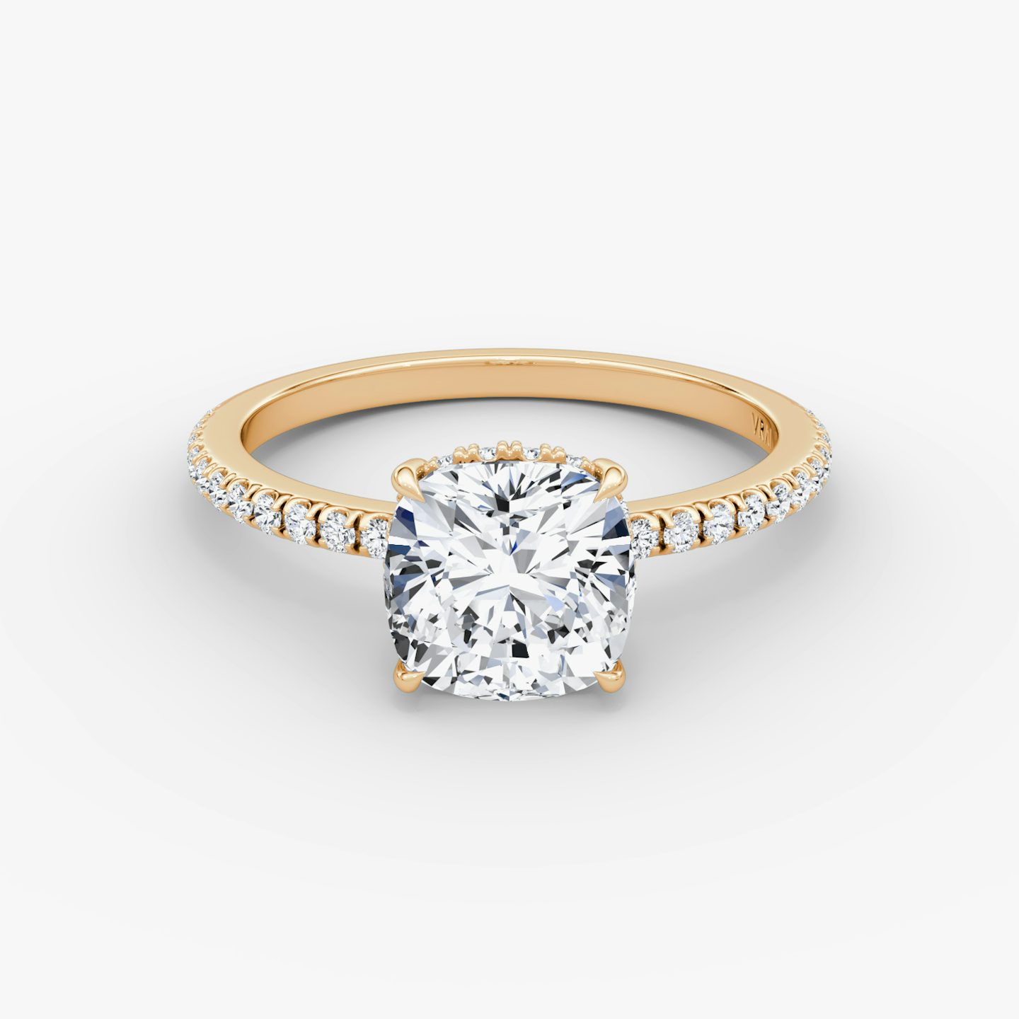 The Signature | Pavé Cushion | 14k | 14k Rose Gold | Band: Pavé | Band width: Standard | Setting style: Hidden Halo | Diamond orientation: Horizontal | Carat weight: See full inventory