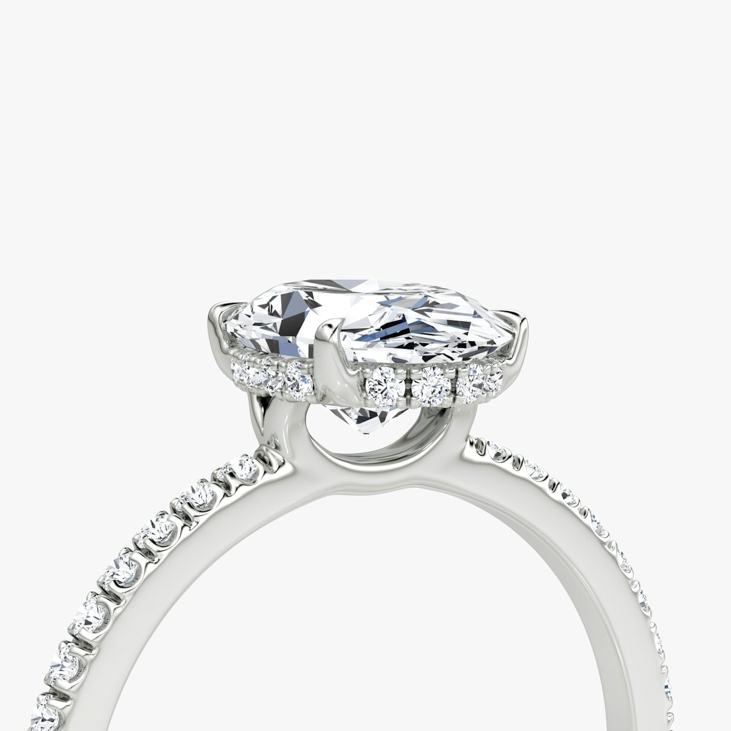 The Signature | Oval | 18k | 18k White Gold | Band width: Standard | Band: Pavé | Setting style: Hidden Halo | Diamond orientation: vertical | Carat weight: See full inventory