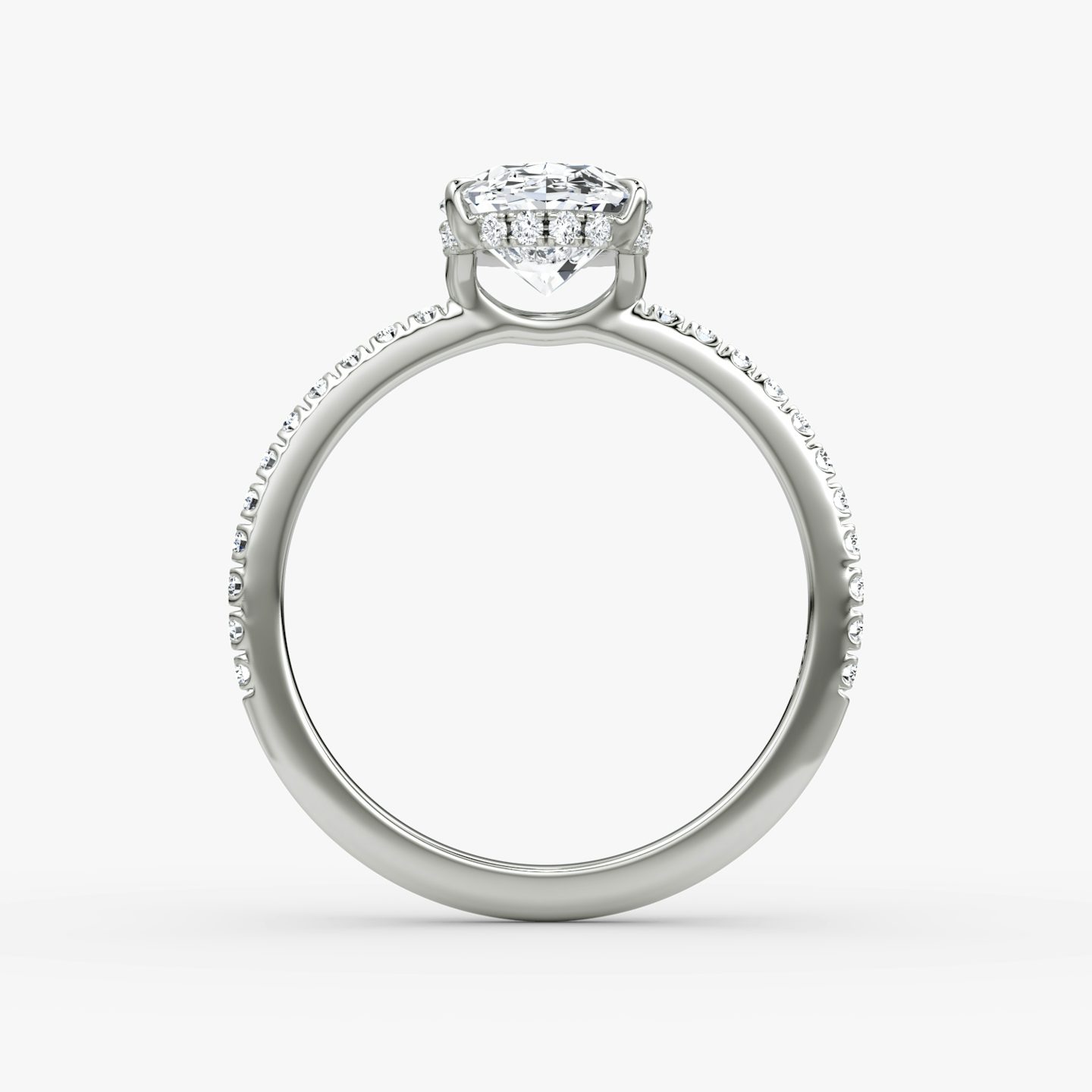 The Signature | Oval | 18k | 18k White Gold | Band: Pavé | Band width: Standard | Setting style: Hidden Halo | Diamond orientation: vertical | Carat weight: See full inventory