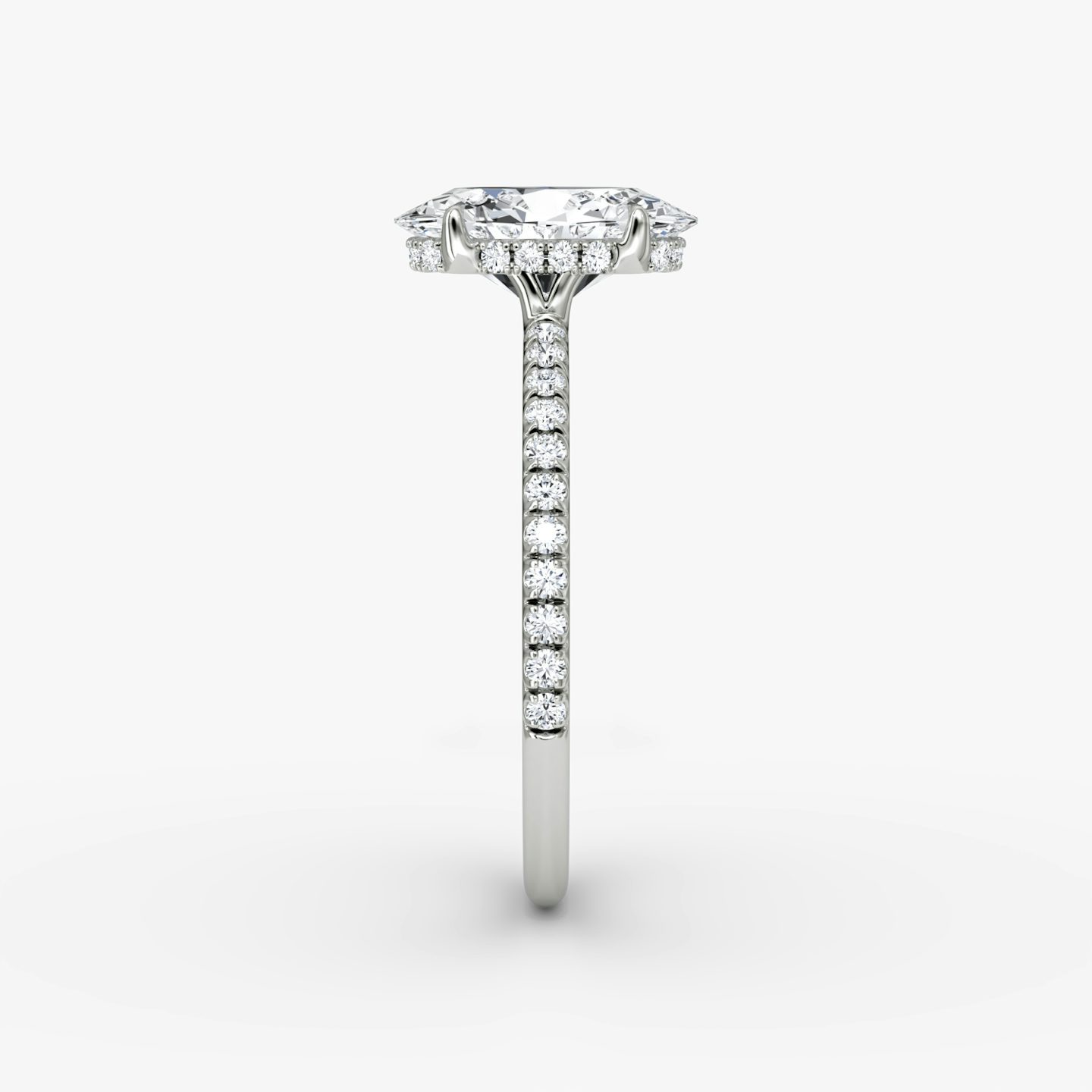 The Signature | Oval | Platinum | Band: Pavé | Band width: Standard | Setting style: Hidden Halo | Diamond orientation: vertical | Carat weight: See full inventory