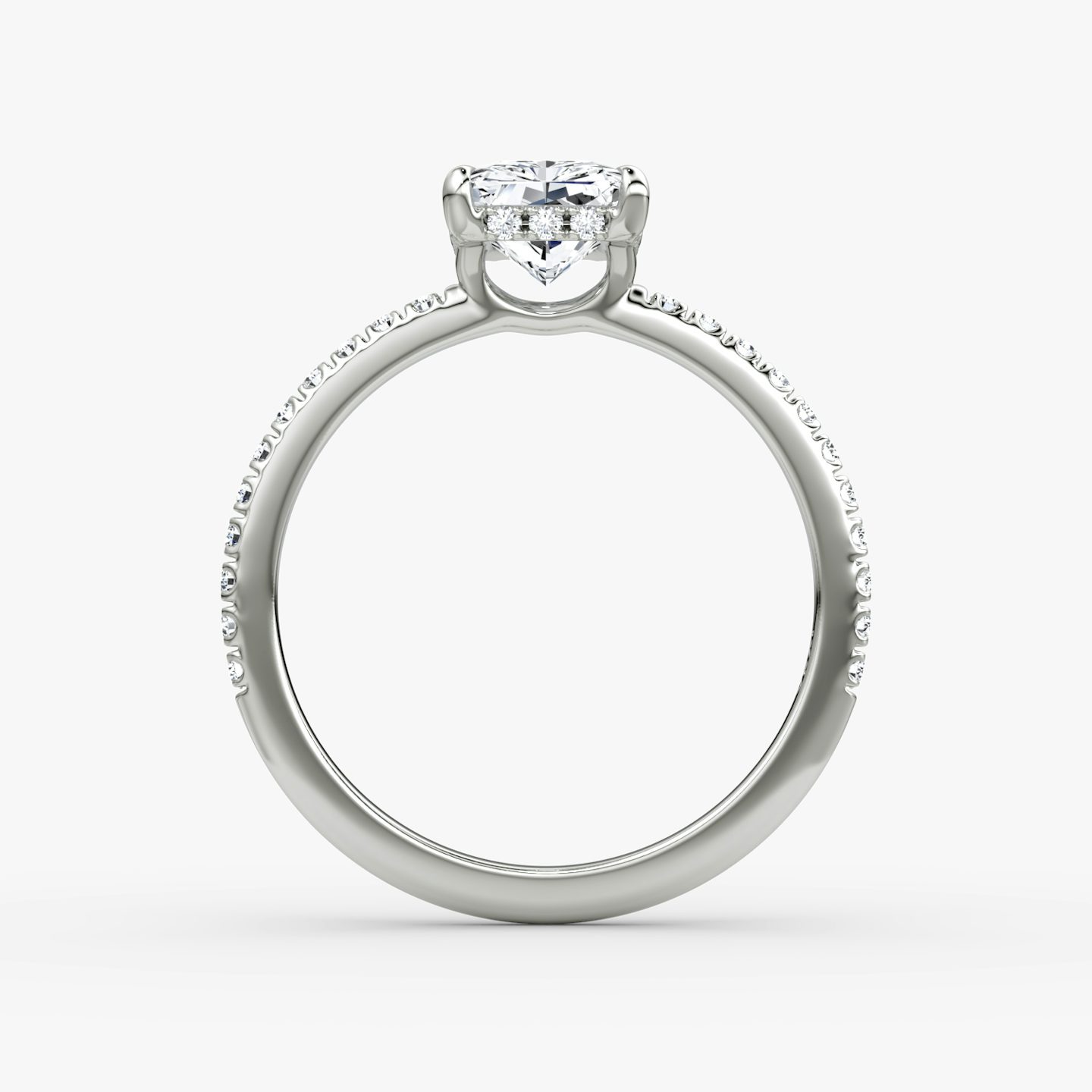 The Signature | Radiant | Platinum | Band width: Standard | Band: Pavé | Setting style: Hidden Halo | Diamond orientation: vertical | Carat weight: See full inventory