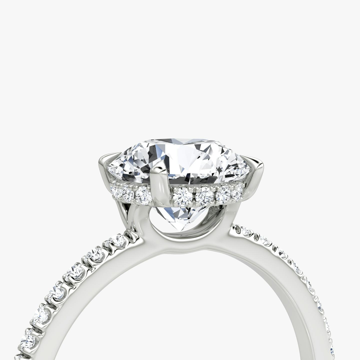 The Signature | Round Brilliant | 18k | 18k White Gold | Band width: Standard | Band: Pavé | Setting style: Hidden Halo | Carat weight: See full inventory | Diamond orientation: Horizontal